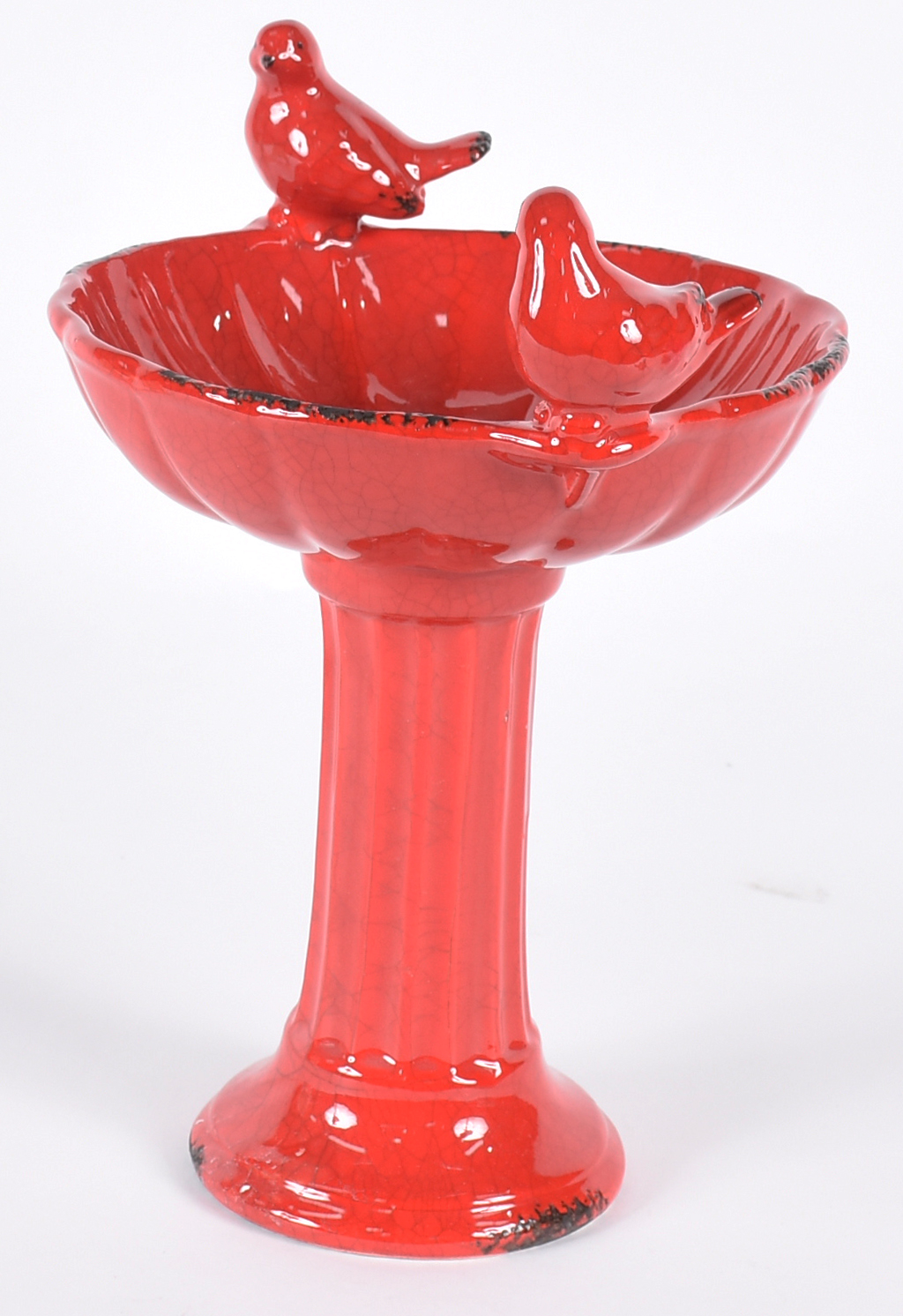 Bebedouro para pássaros de porcelana vermelha , decorada com pássaros... - foto 1 de 5
