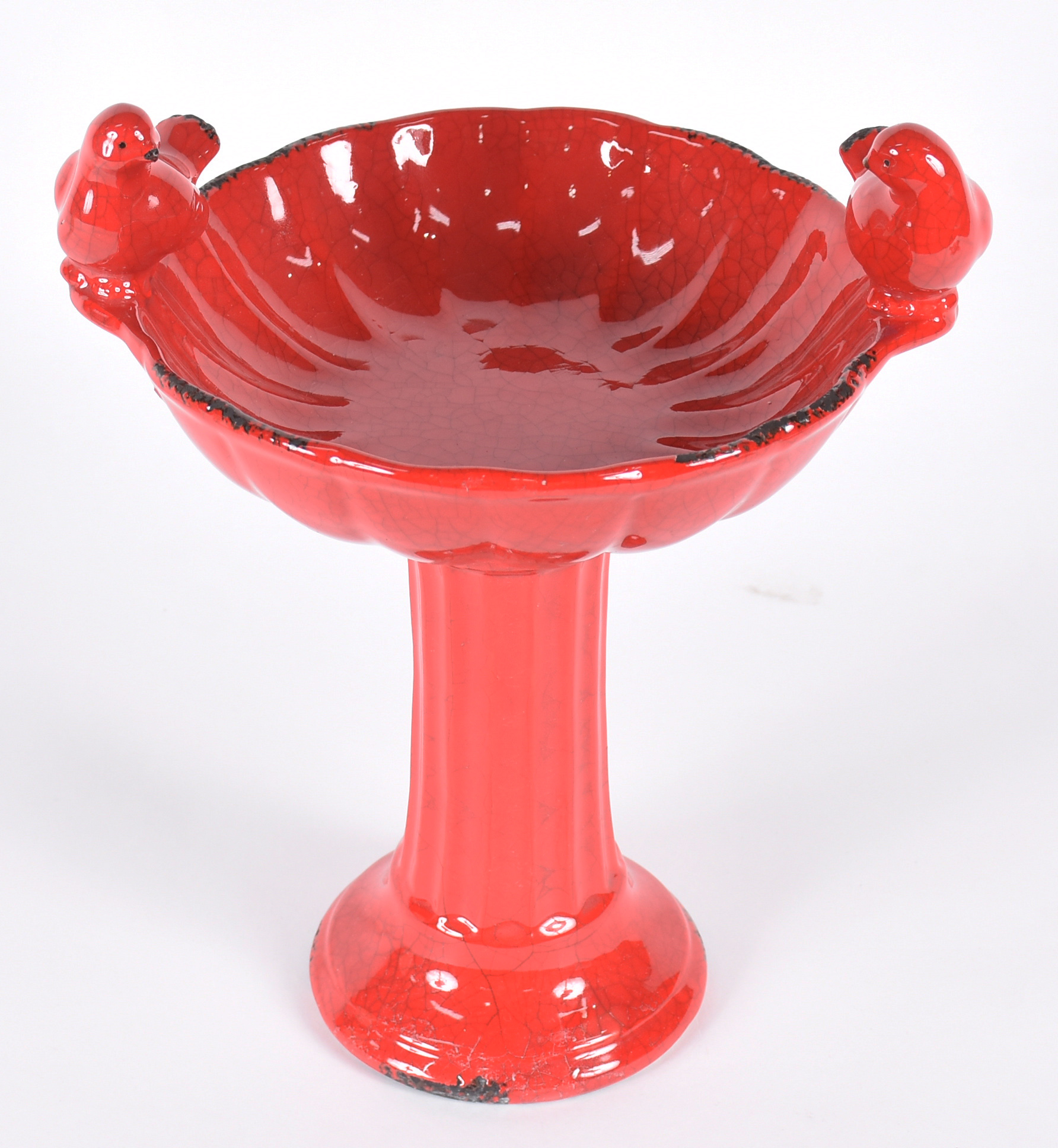 Bebedouro para pássaros de porcelana vermelha , decorada com pássaros... - foto 2 de 5