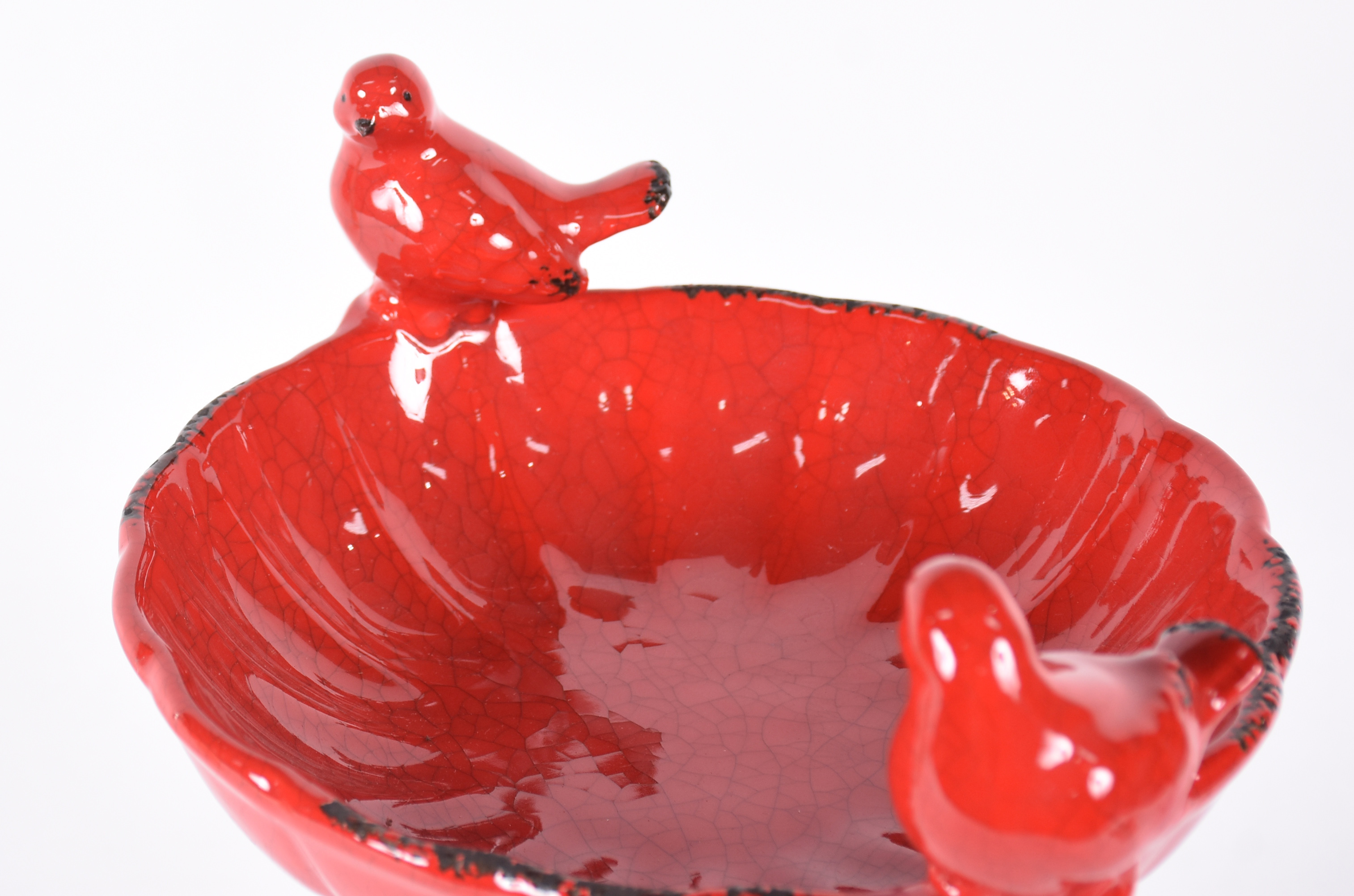 Bebedouro para pássaros de porcelana vermelha , decorada com pássaros... - foto 4 de 5