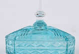 Compoteira de vidro lapidado na cor azul. - Compoteira de vidro lapidado na cor azul.