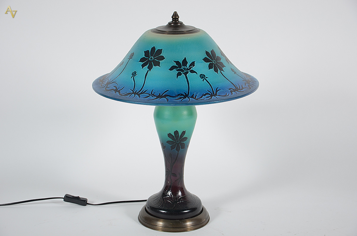 RAVAGNANI - Abajur de pasta de vidro azul floral, altura 50 cm... - foto 1 de 2