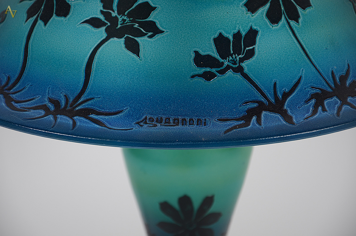 RAVAGNANI - Abajur de pasta de vidro azul floral, altura 50 cm... - foto 2 de 2