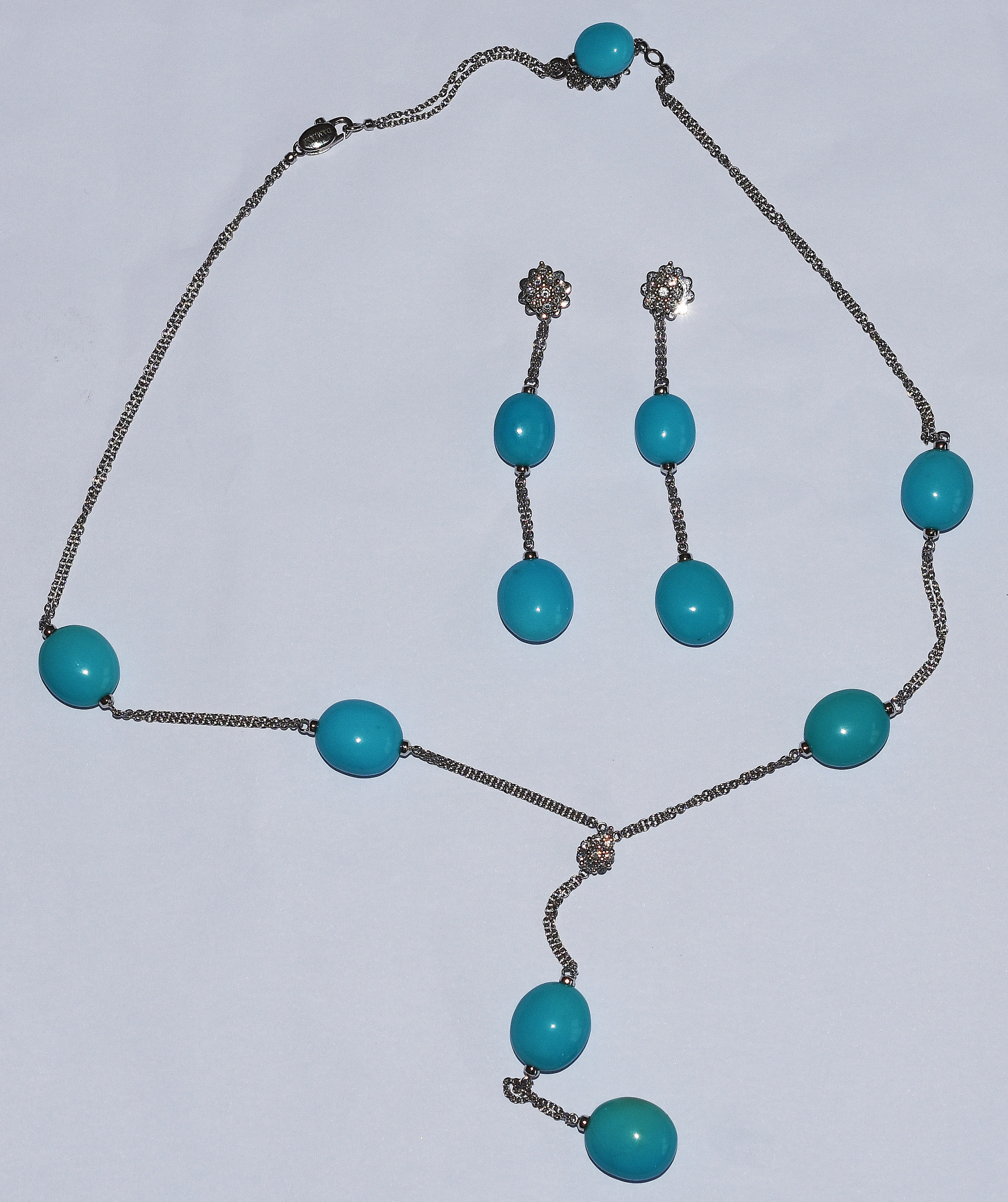 Conjunto de colar e brincos italiano de ouro branco com brilhantes... - foto 1 de 5