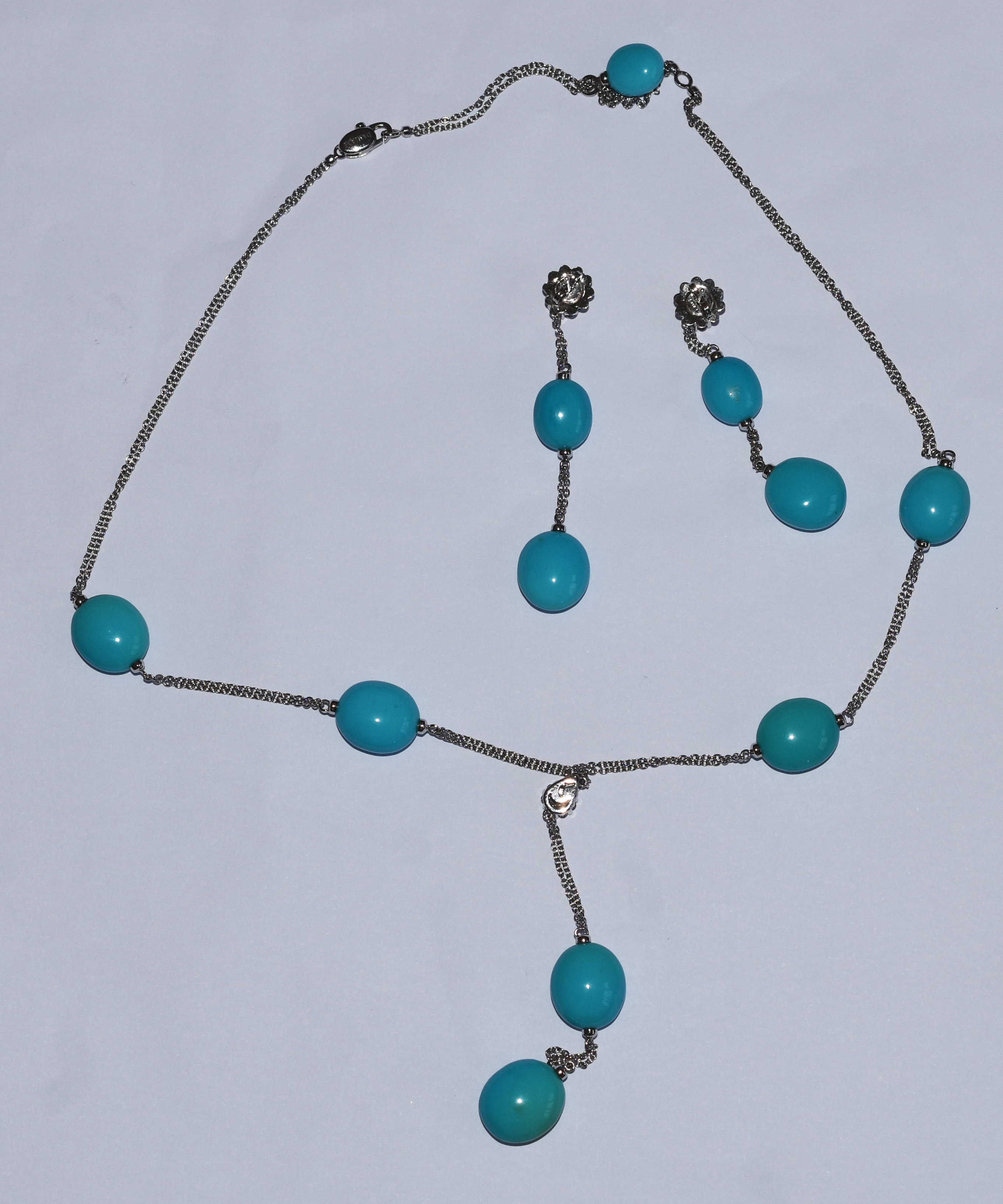 Conjunto de colar e brincos italiano de ouro branco com brilhantes... - foto 2 de 5