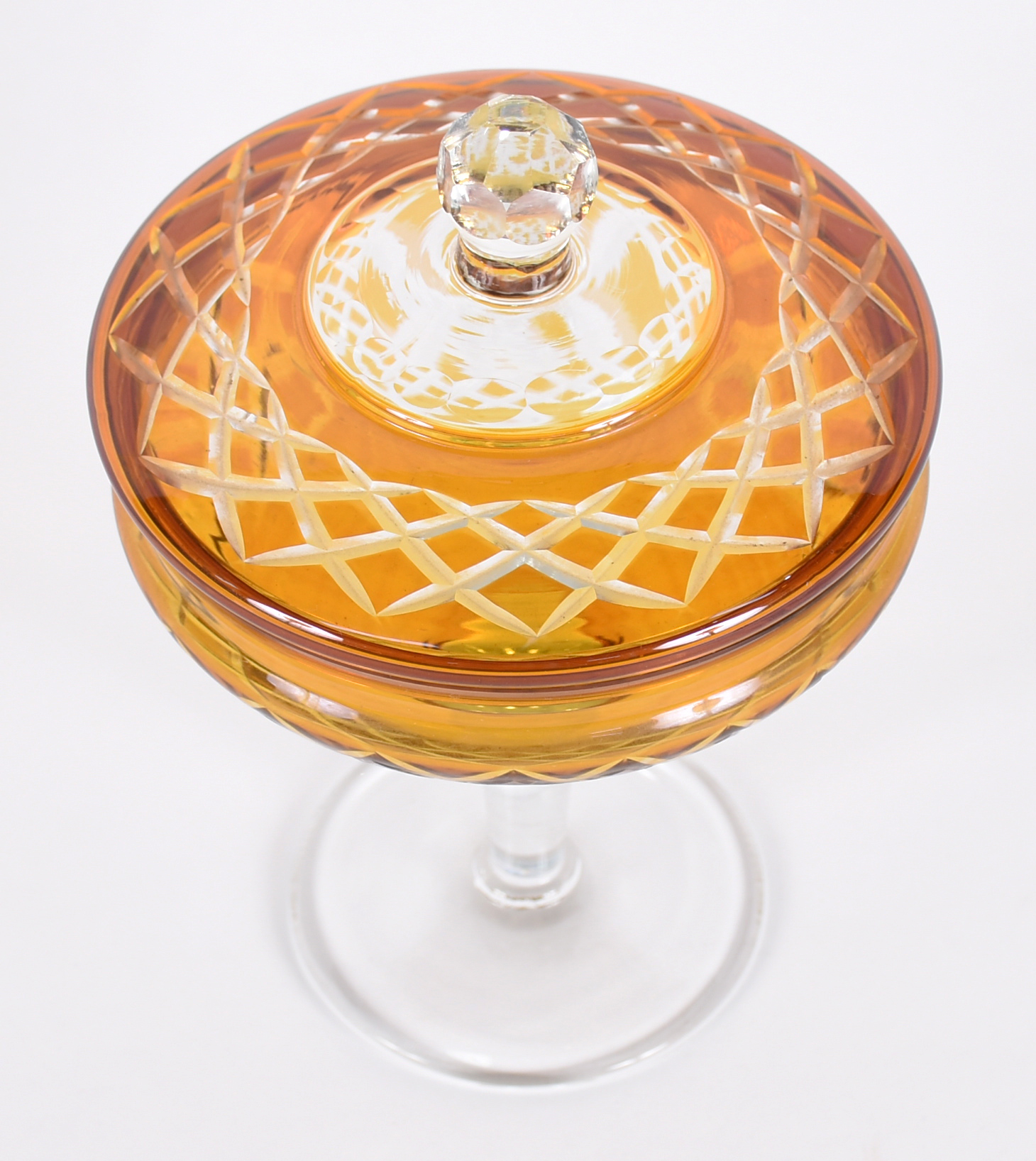 Compoteira de cristal doublé âmbar lapidado. - foto 3 de 3