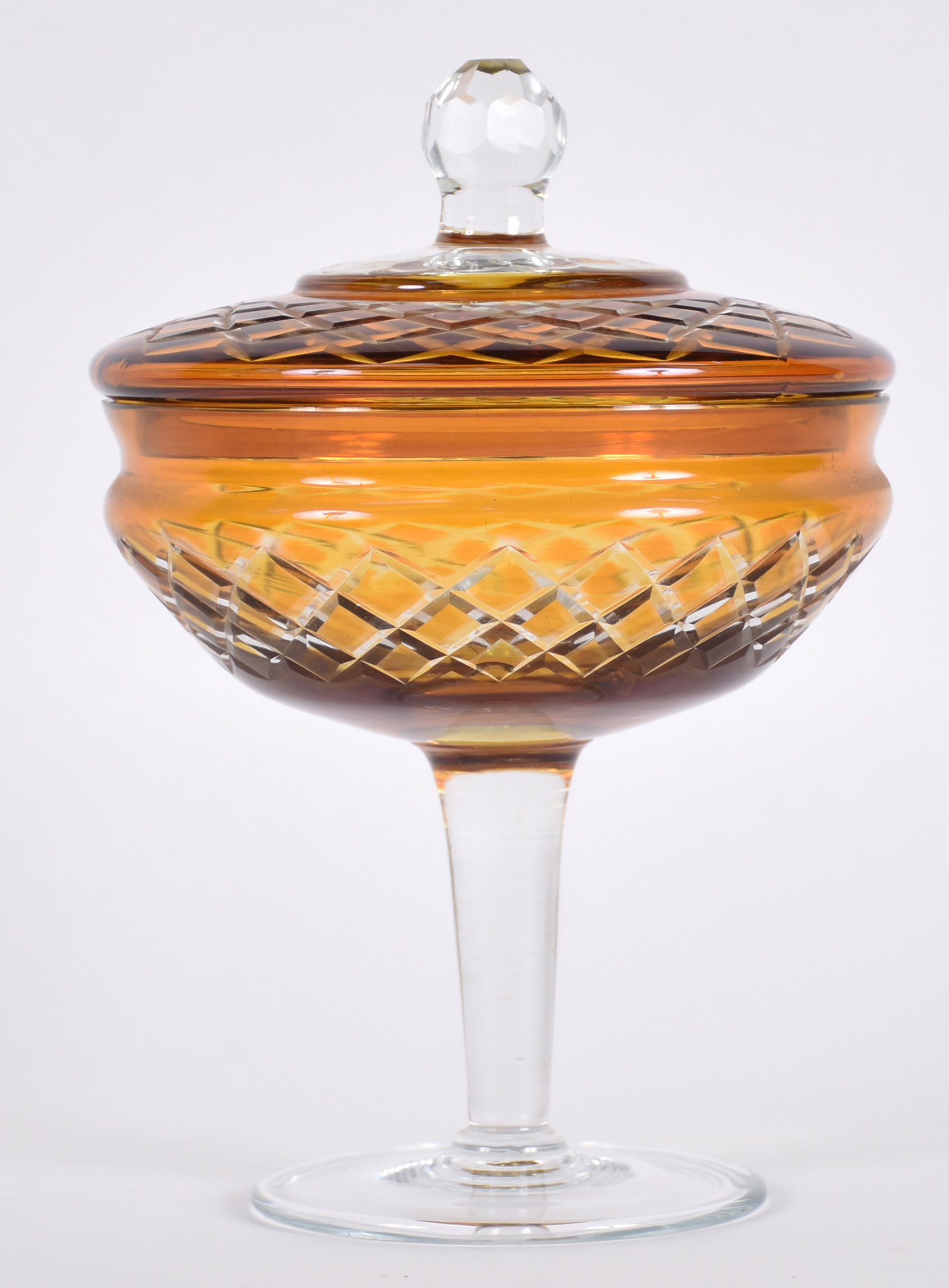 Compoteira de cristal doublé âmbar lapidado. - foto 1 de 3
