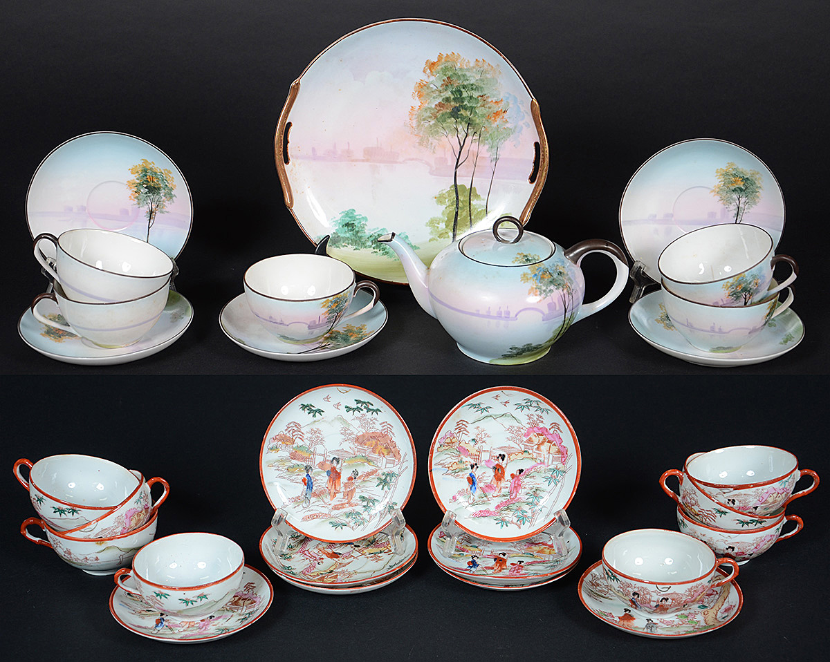 Dois jogos de porcelana japonesa, sendo: um pintado à mão, Nippon... - foto 1 de 4