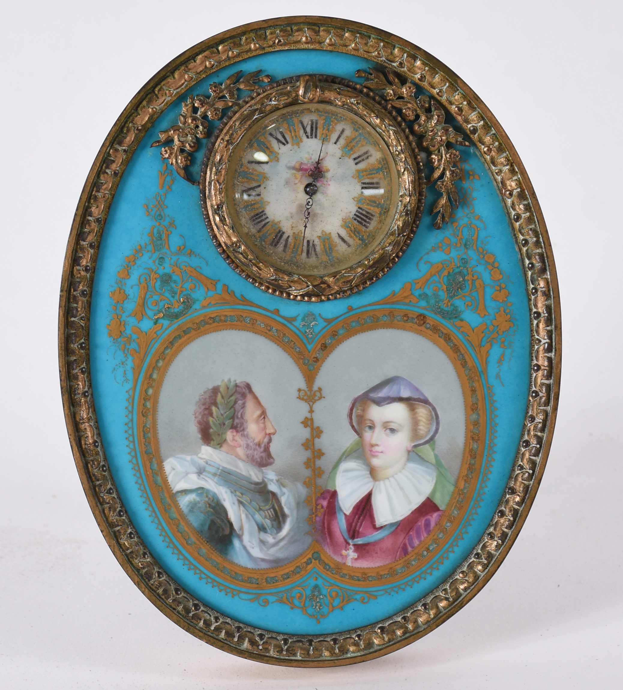 Placa de bronze e porcelana francesa azul turquesa decorado com... - foto 1 de 5