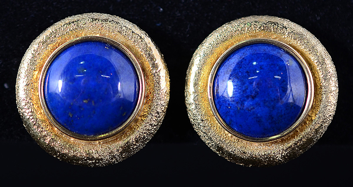 Par de brincos de ouro amarelo 18 k de pressão com lapis lazuli...