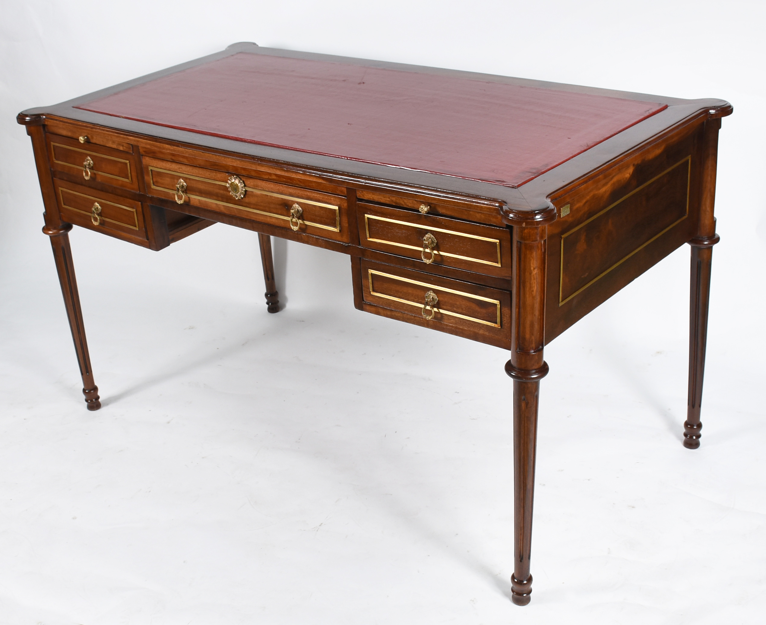Mesa escrivaninha de jacaranda estilo Inglês com tampo de couro na... - foto 1 de 5