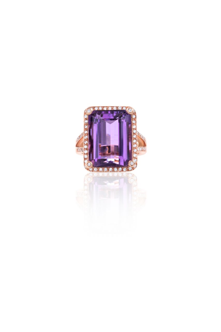 Anel de ouro branco com brilhante de 0,54 cts e ametista de 18 cts... - foto 2 de 2