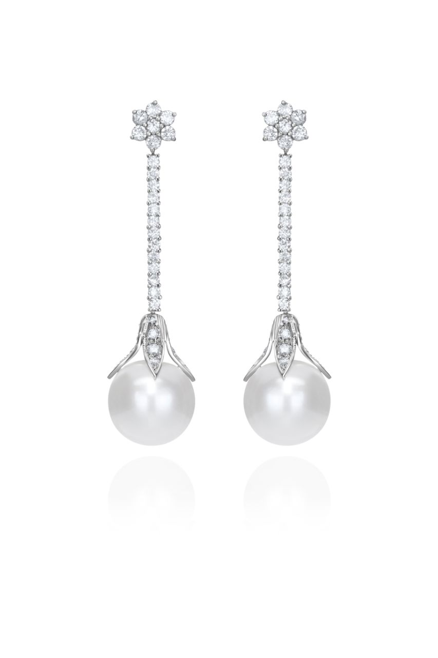 Par de brincos de ouro branco com brilhante de 3,30 cts e pérola de... - foto 1 de 2