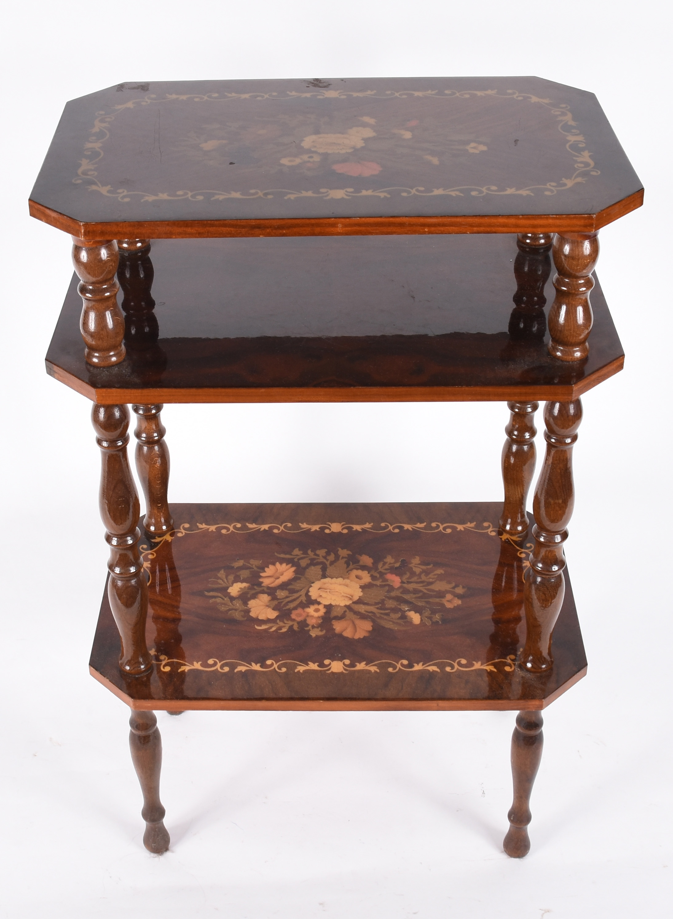 Mesa auxiliar com 3 platôs com marqueterie floral. - foto 2 de 3
