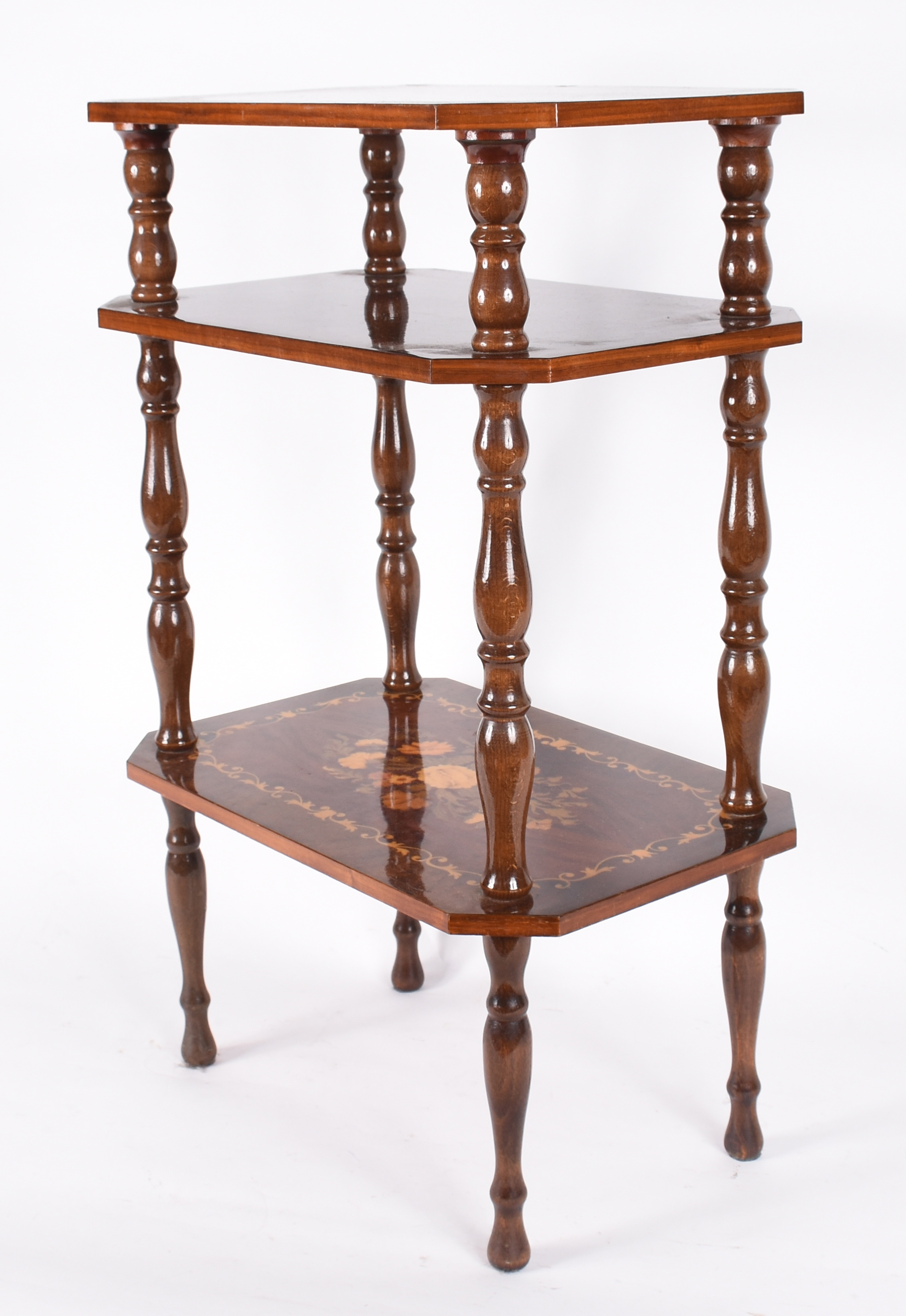Mesa auxiliar com 3 platôs com marqueterie floral. - foto 3 de 3