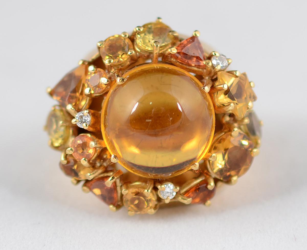 Anel de ouro amarelo 18 k com citrino cabochan e brilhantes - 15 g... - foto 2 de 2