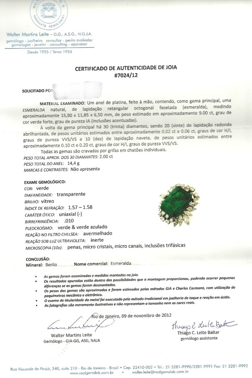 Anel de platina , feito à mão , contendo , uma esmeralda natural , de... - foto 2 de 2