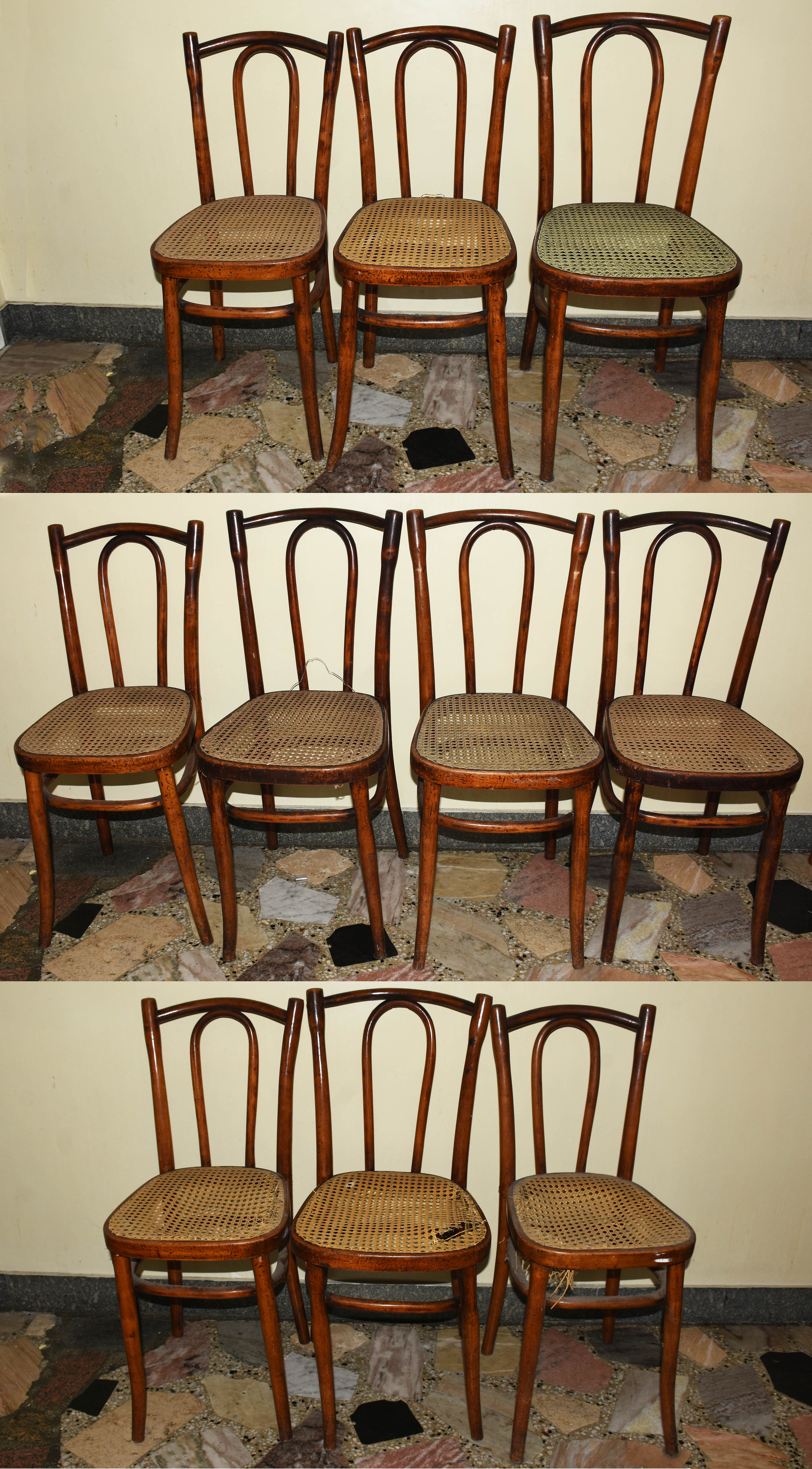 Conjunto com 10 cadeiras estilo austríaco de madeira clara. (Algumas... - foto 1 de 2