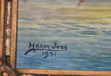 MARIA JOSE, Marinha com barcos - datado 1931 - oleo sobre cartão