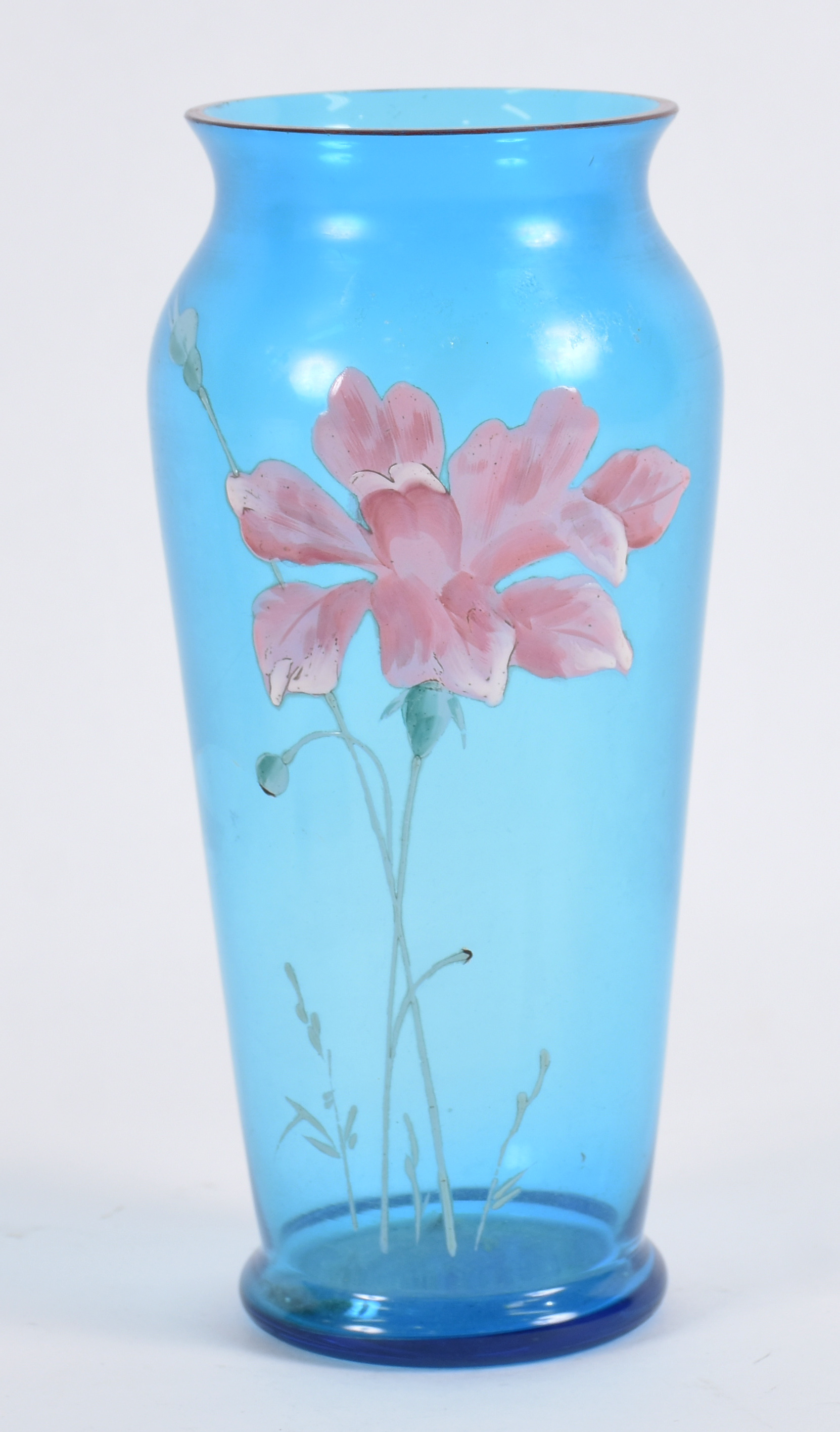 Vaso veneziano de vidro azul com flor em policromia. - foto 1 de 3
