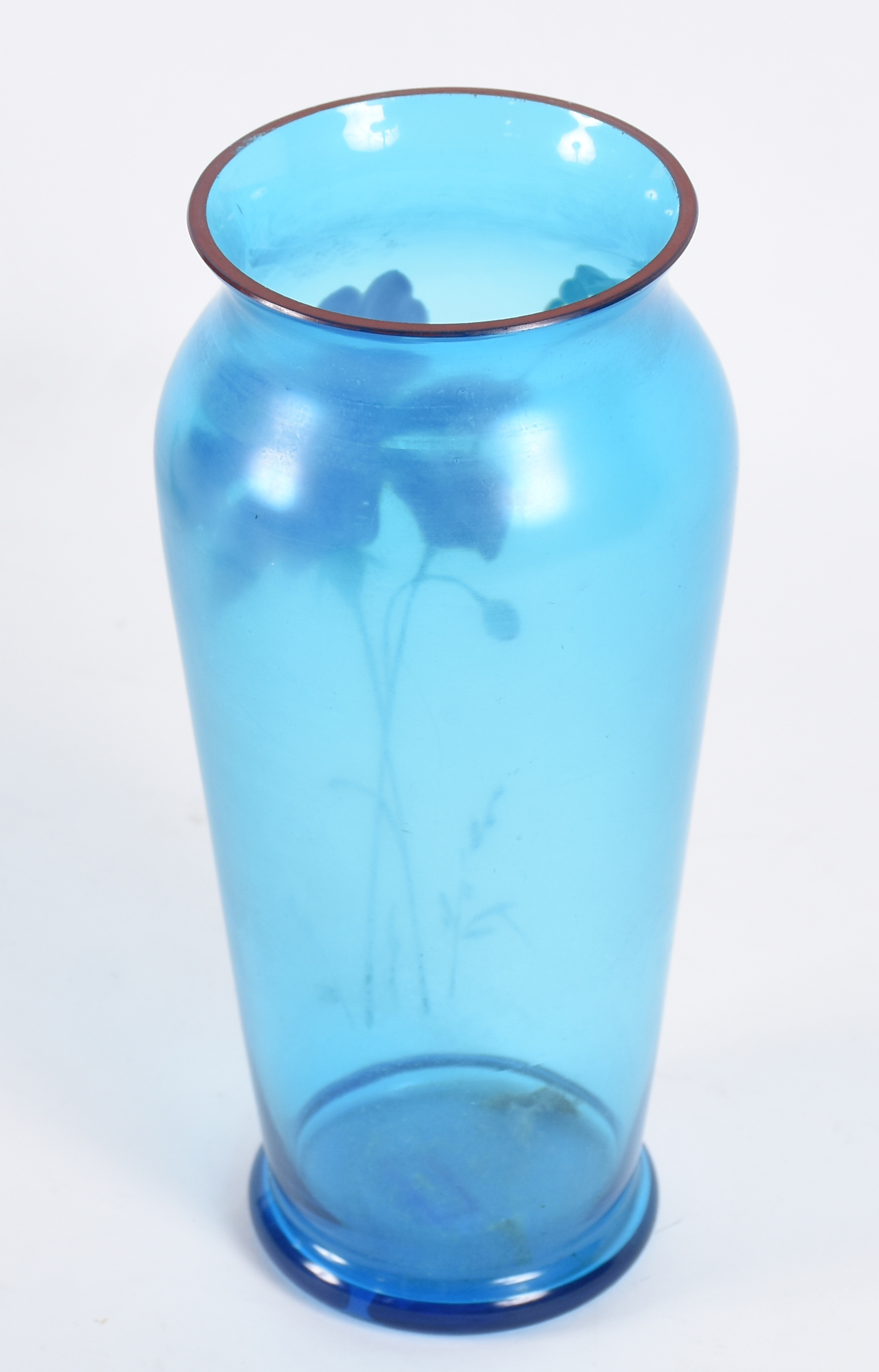 Vaso veneziano de vidro azul com flor em policromia. - foto 2 de 3