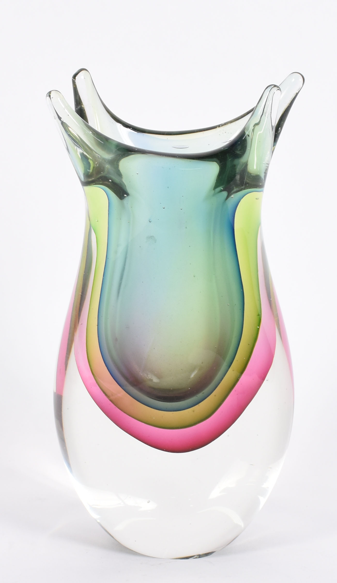 Vaso decorativa de vidro transparente com detalhes nas cores verde e... - foto 1 de 3
