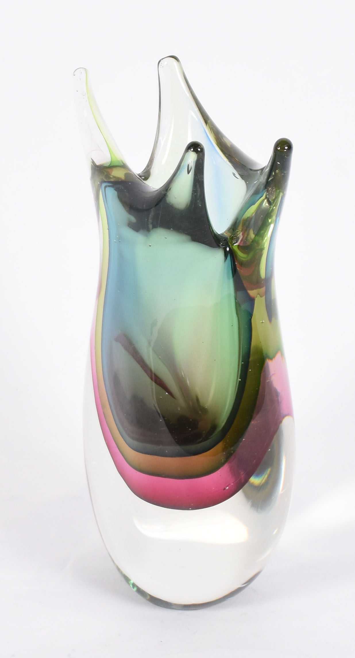 Vaso decorativa de vidro transparente com detalhes nas cores verde e... - foto 2 de 3