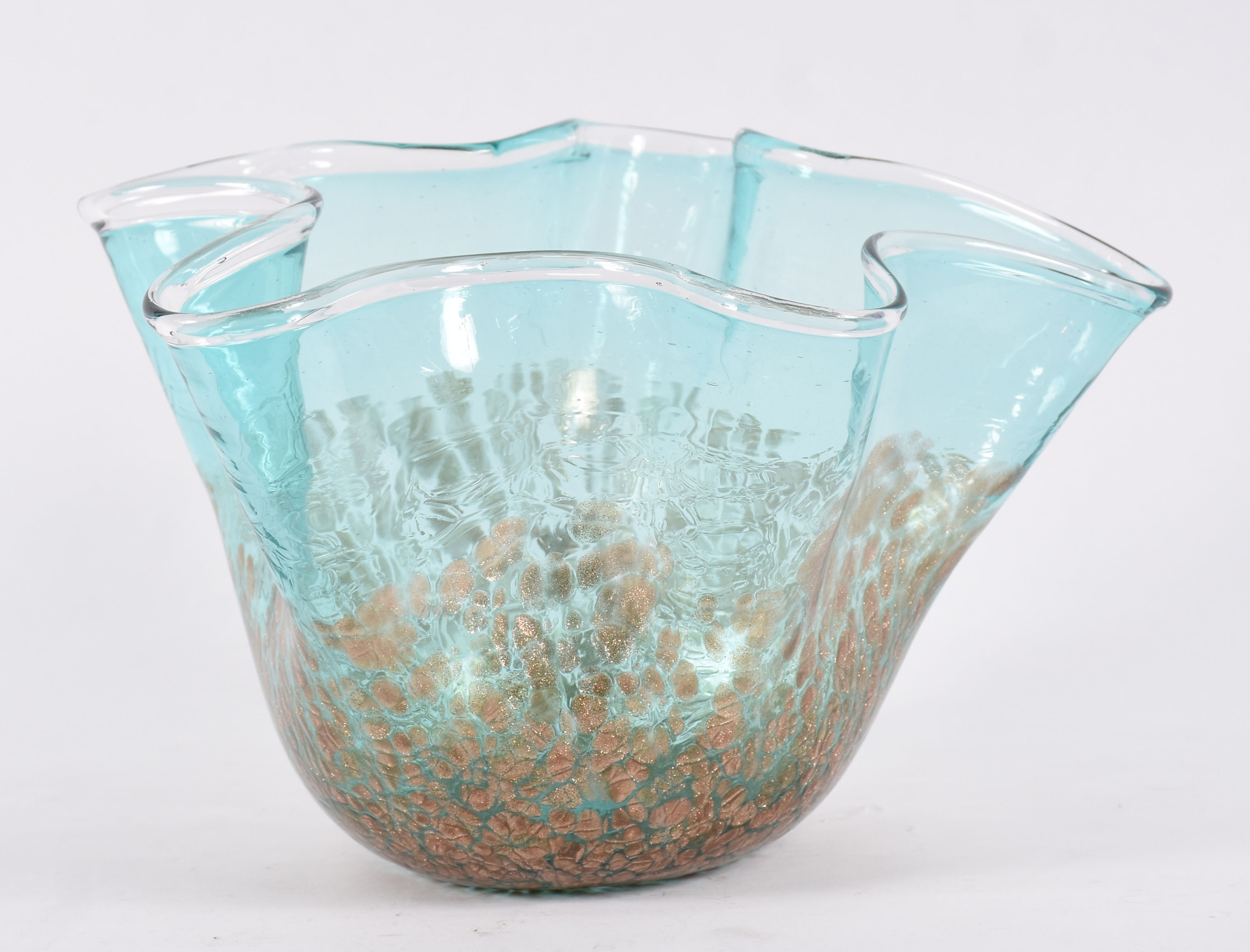 Cachepot /bowl de murano verde com pó de ouro, borda feitio babado.. - foto 1 de 3