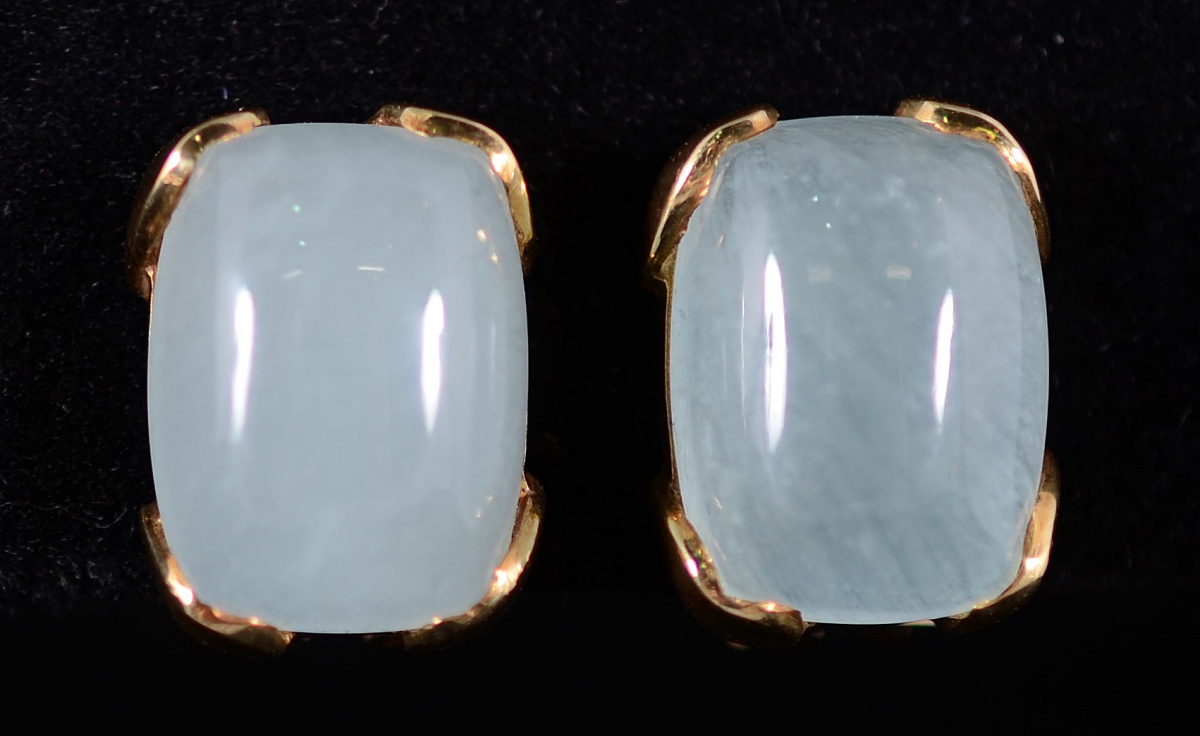 Par de brincos de ouro amarelo 18 k de pressão com água marinha...