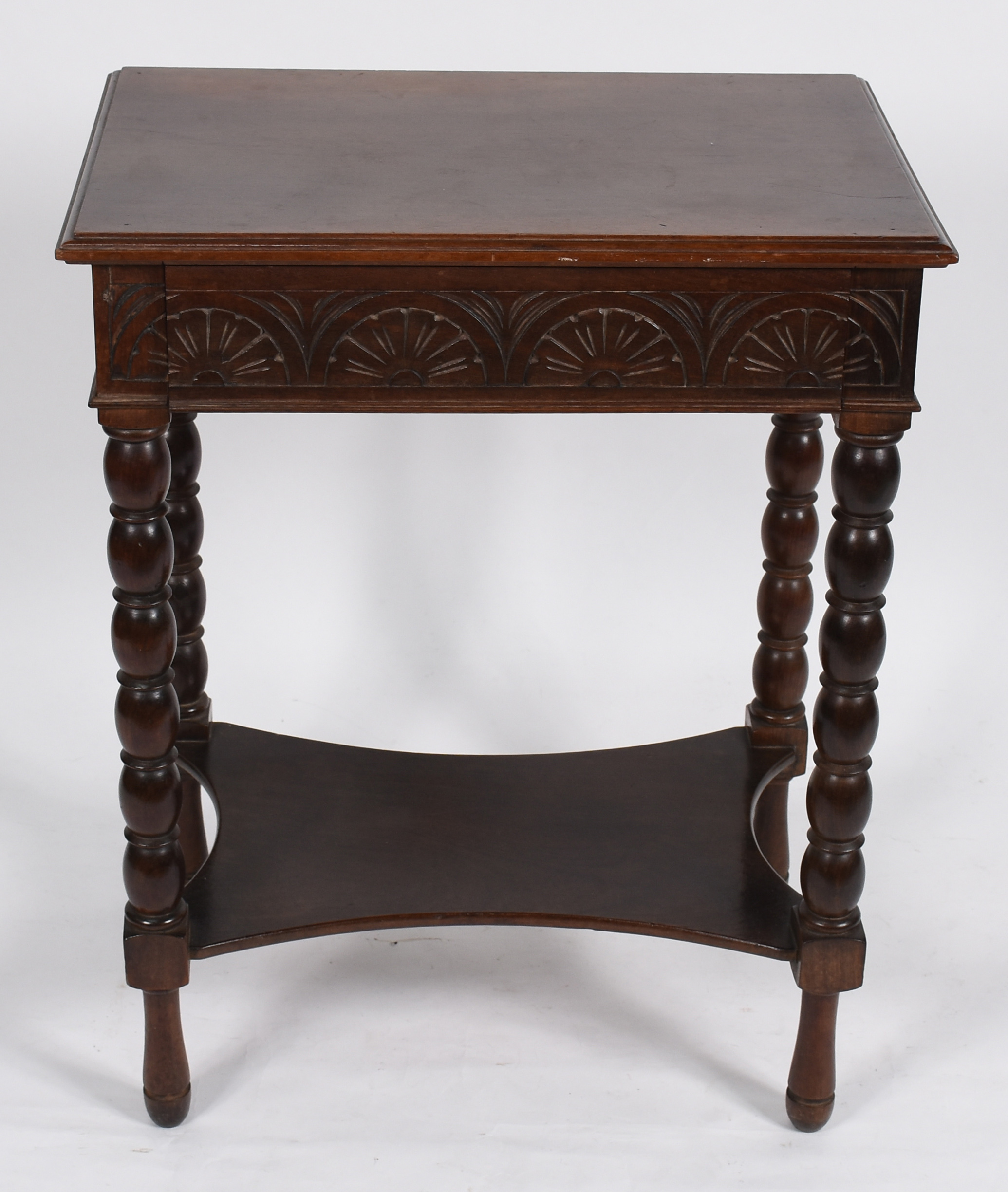 Mesa auxiliar de madeira nobre com uma gaveta, pernas torneadas. - foto 1 de 5