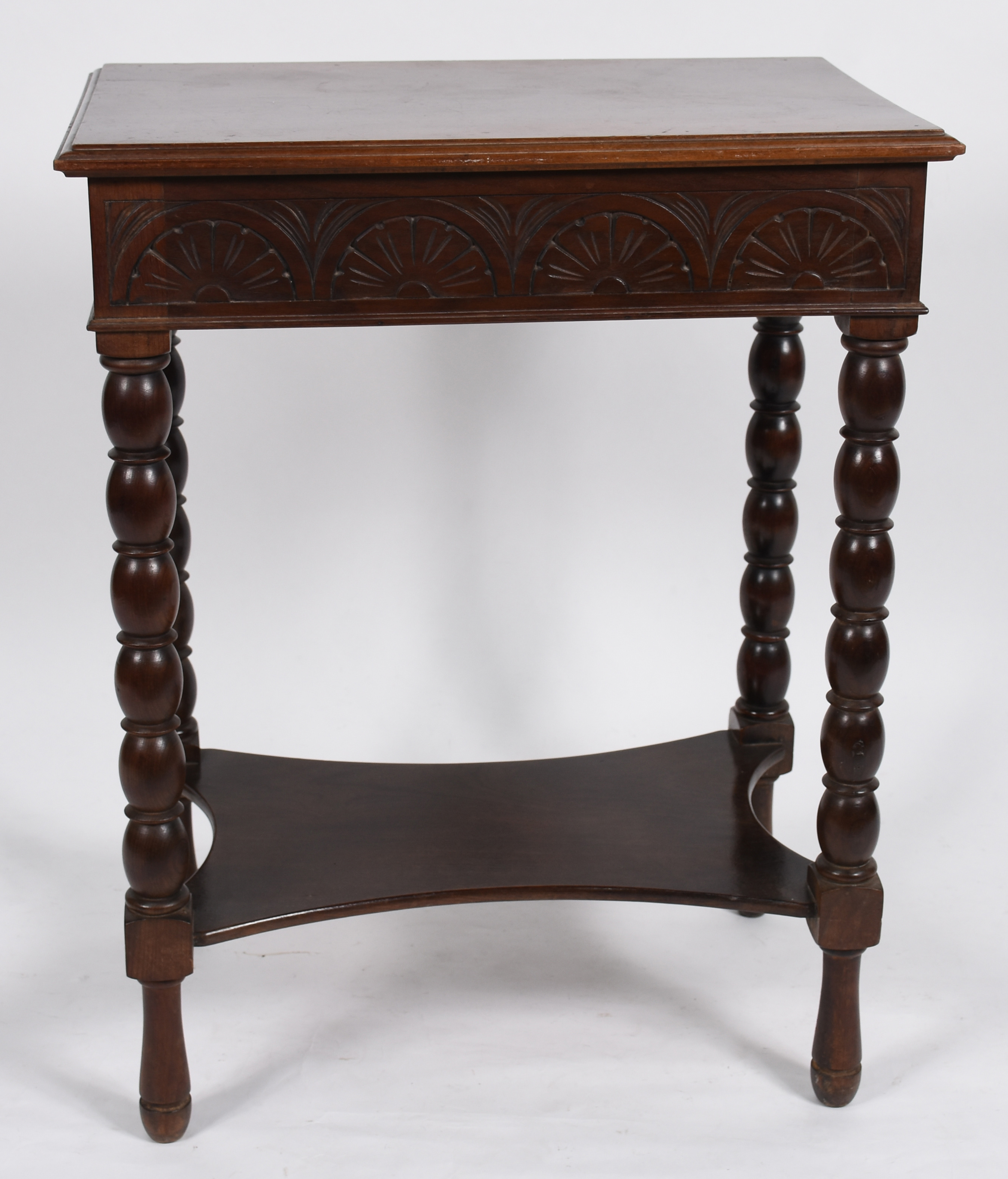 Mesa auxiliar de madeira nobre com uma gaveta, pernas torneadas. - foto 4 de 5