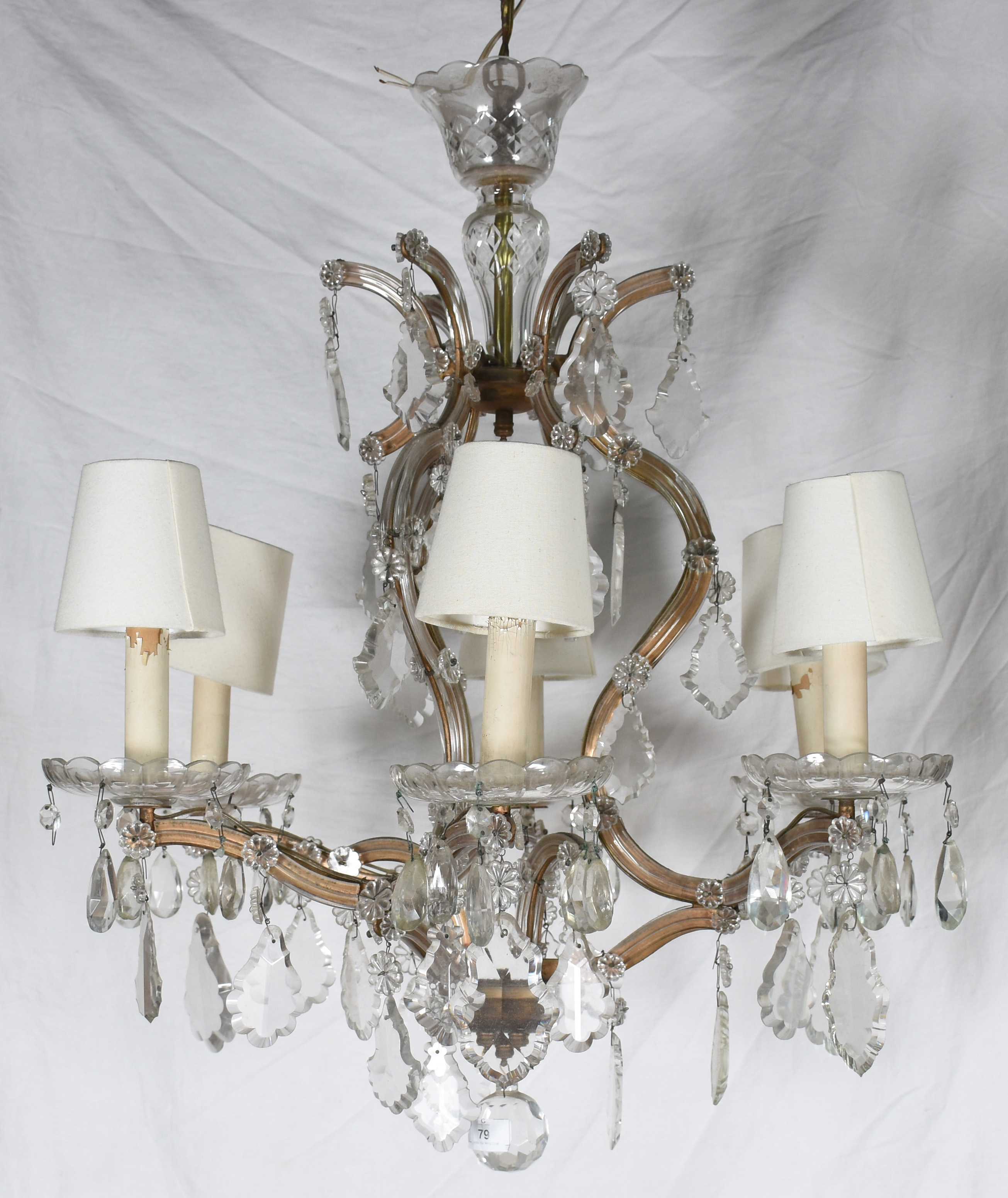 Lustre "Maria Thereza" de cristal, para 6 luzes, placas lapidadas. - foto 1 de 2