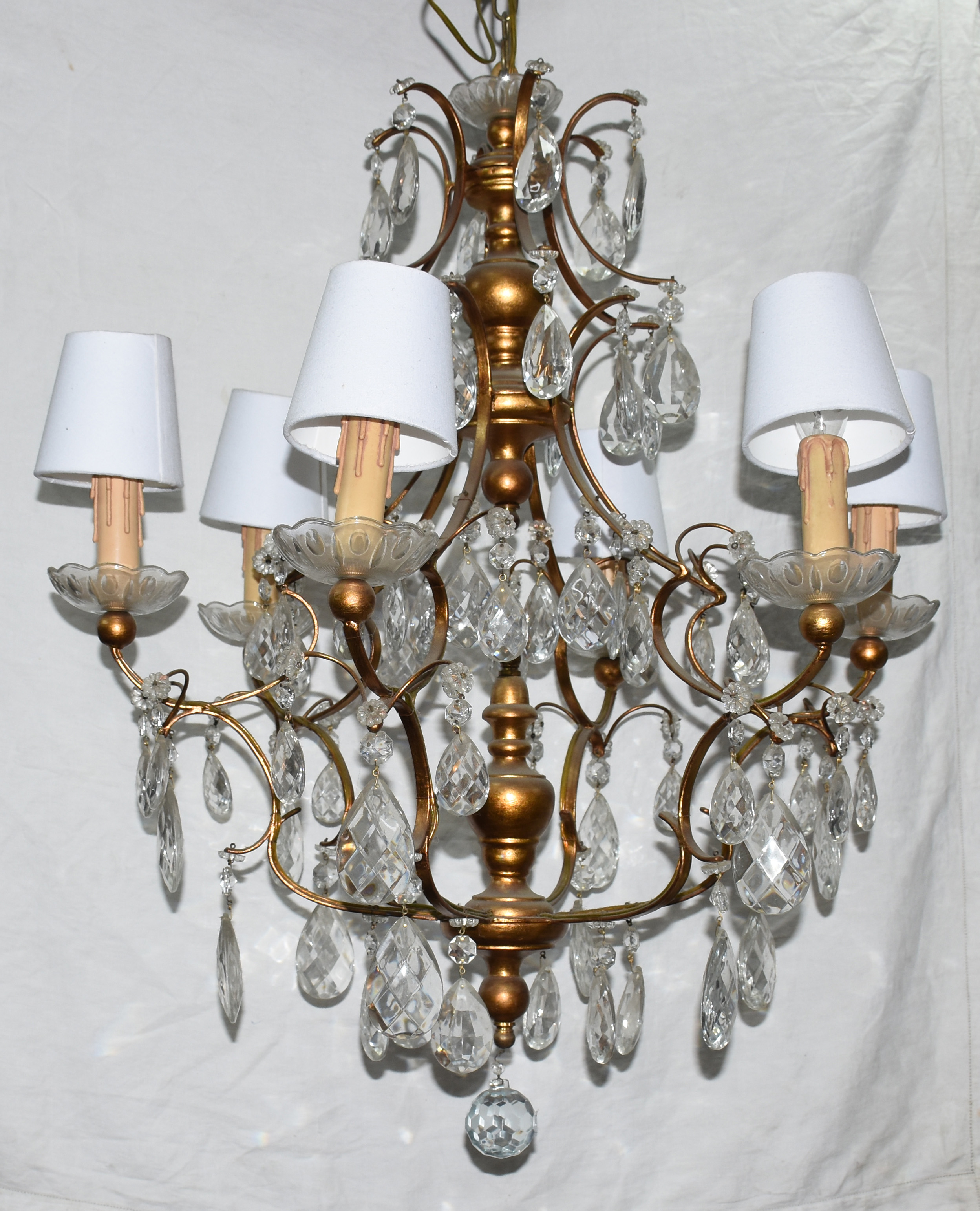 Lustre para 6 luzes, estilo Versailles, estrutura de metal dourado... - foto 1 de 2
