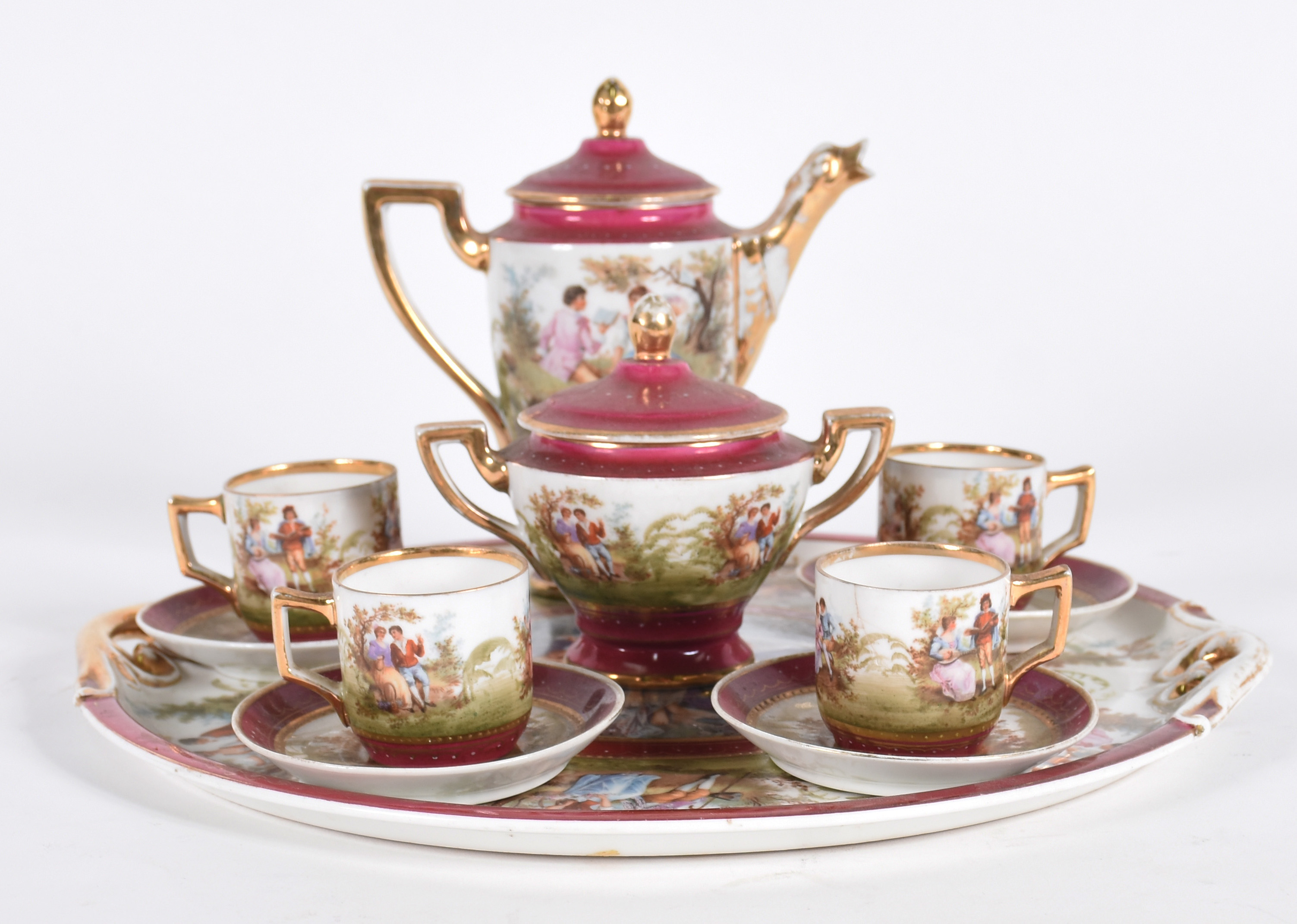 Tête-a-tête de porcelana Austríaca velho Viena sendo : 4 xícaras com... - foto 2 de 7