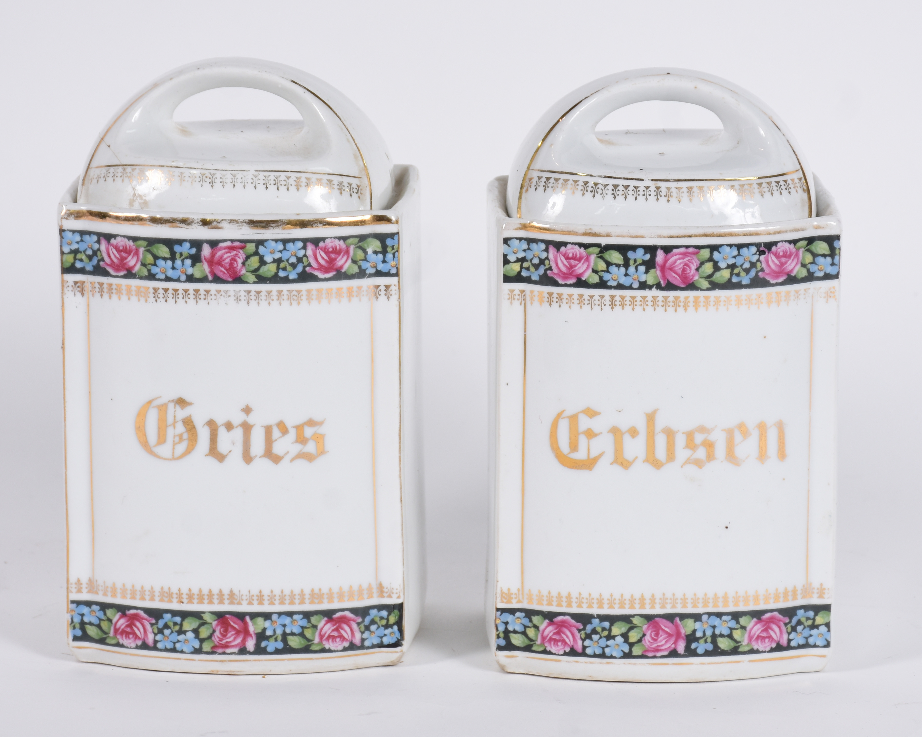 Par de potes de porcelana com inscrições. - foto 1 de 6