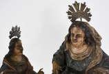 Santana Mestra com N. Sra. - Imagem de madeira ... - Santana Mestra com N. Sra. - Imagem de madeira policromada e dourada, encaixadas em base retangular, com resplendores .