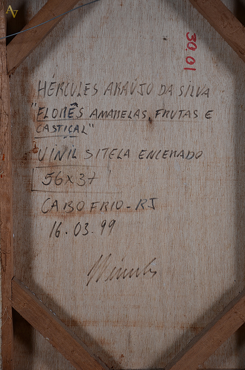 HÉRCULES ARAÚJO DA SILVA - Flores amarelas, frutas e castiçal - vinil... - foto 4 de 4