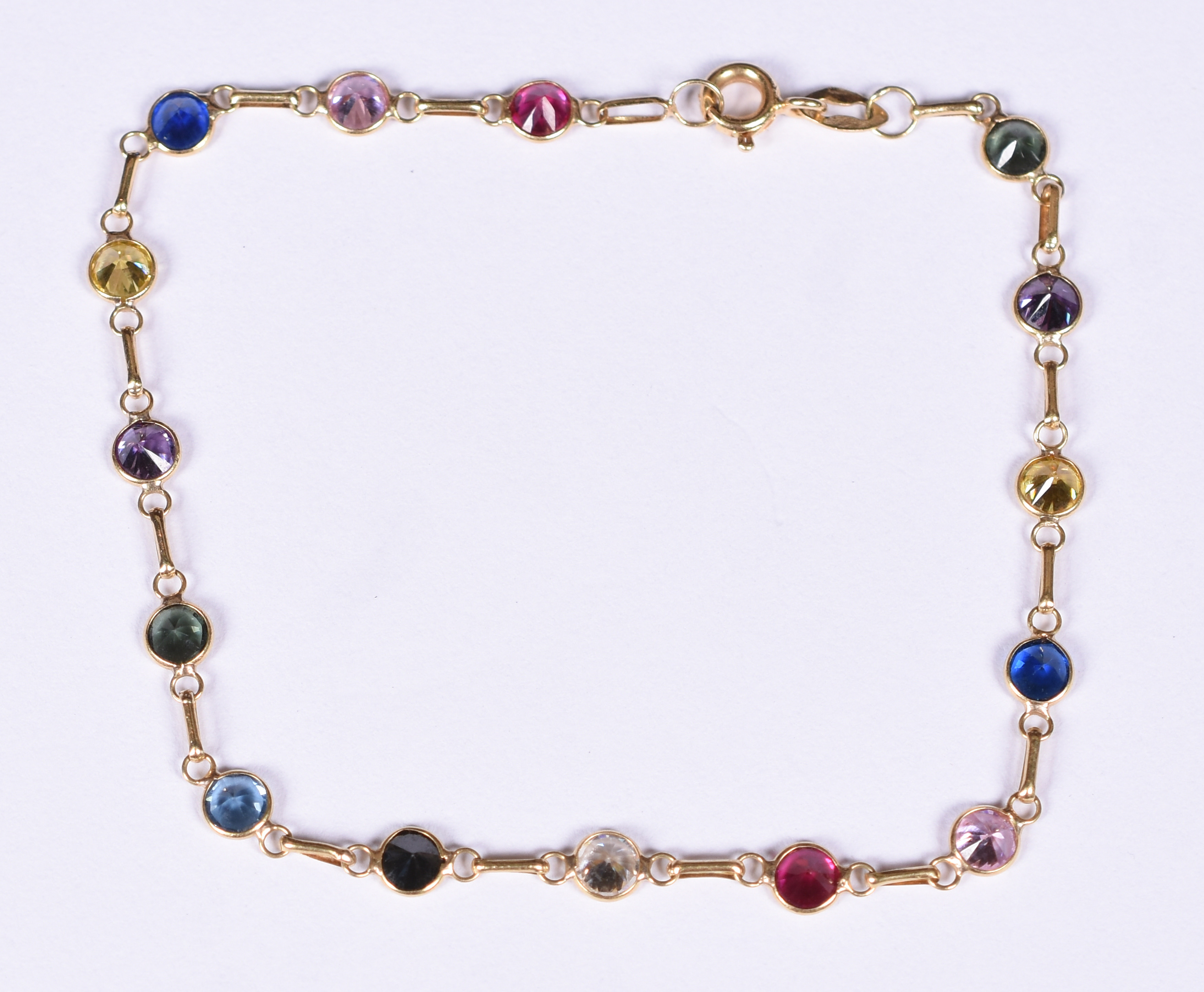 Pulseira de ouro amarelo 18 k com pedras coloridas. (Por questão de... - foto 1 de 2