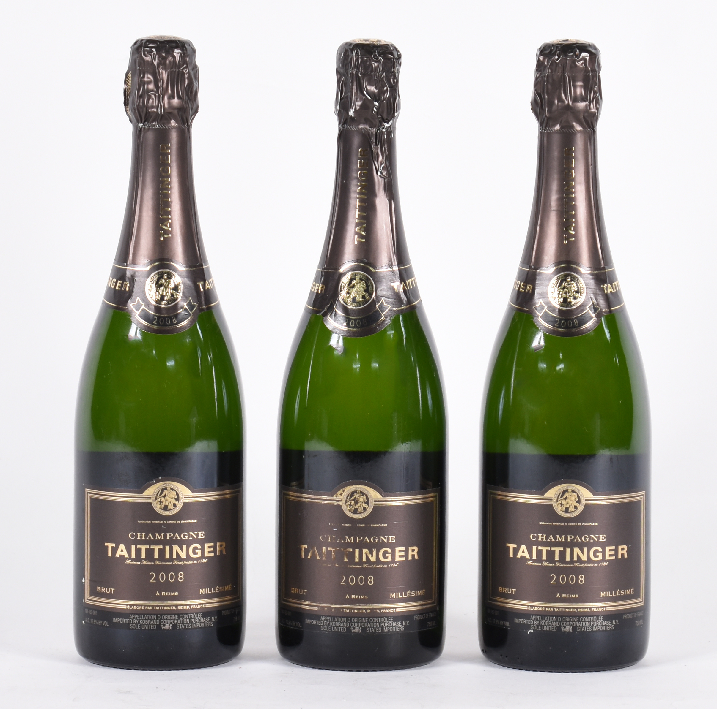 Tres garrafas de Champagne Taittinger Brut 2008, 750 ml.cada - foto 1 de 2