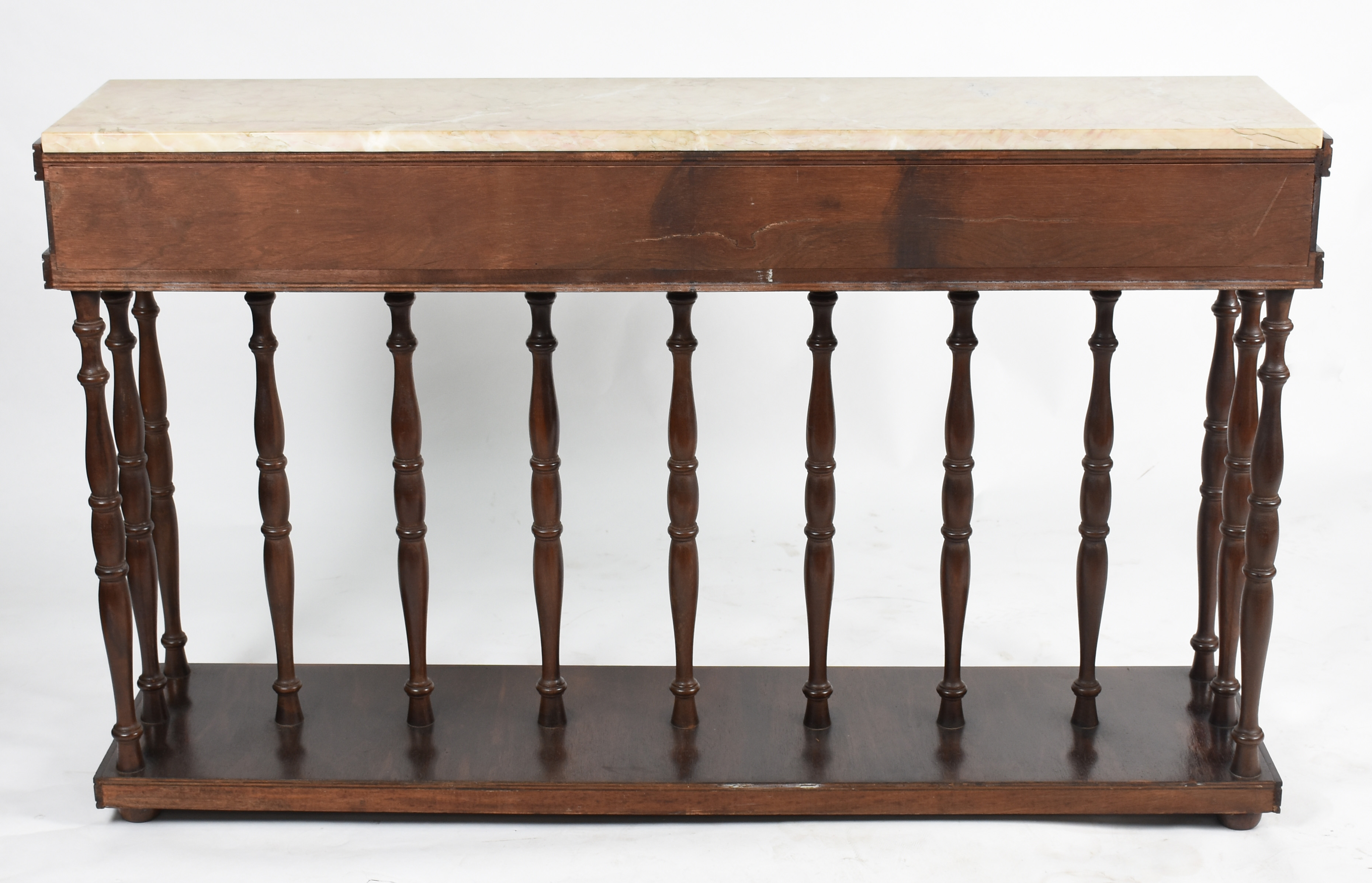 Console de madeira nobre com 3 gavetas e tampo de mármore, apoio em... - foto 5 de 5