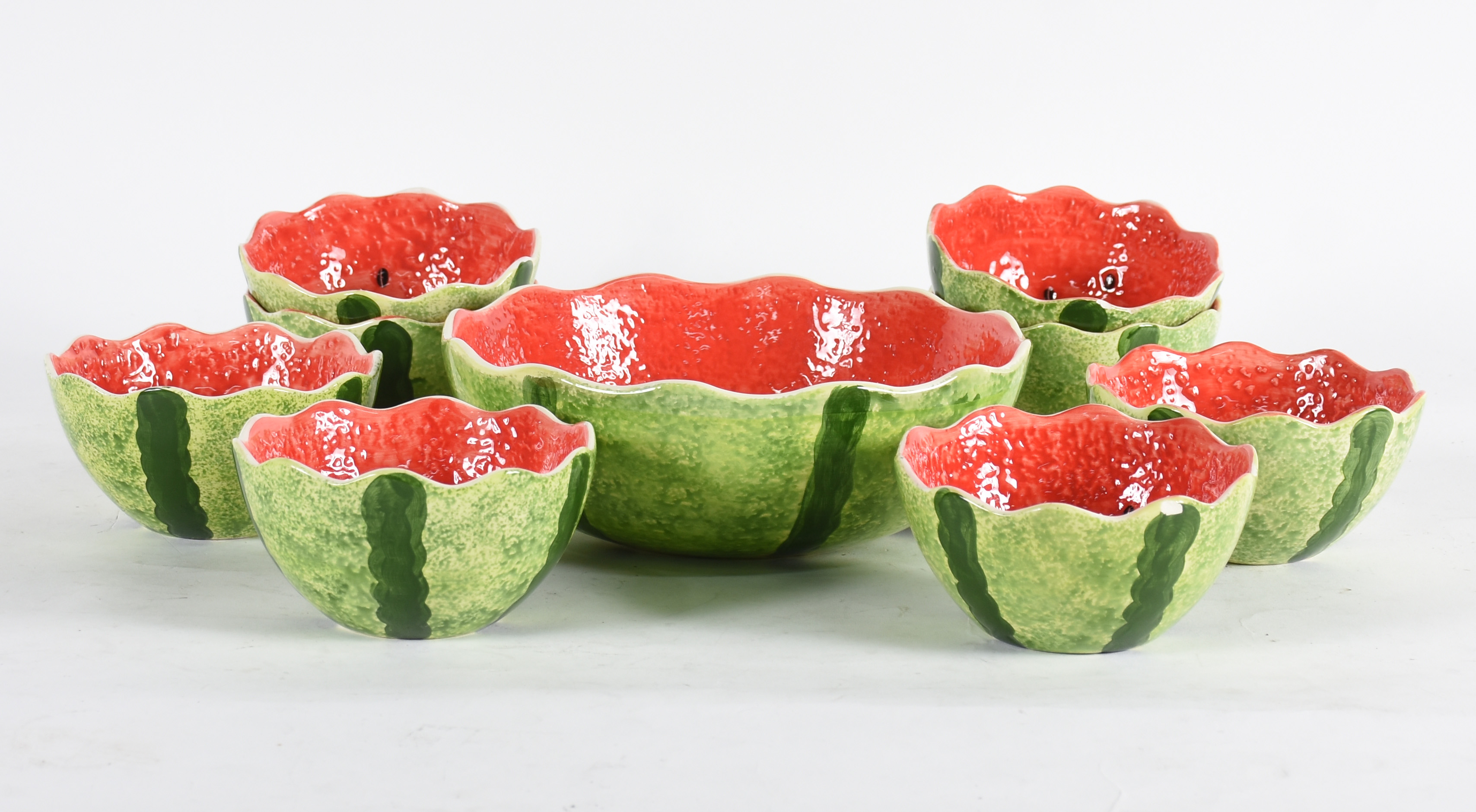 Conjunto de saladeira e 8 bowls de cerâmica na forma de melancia. - foto 2 de 4