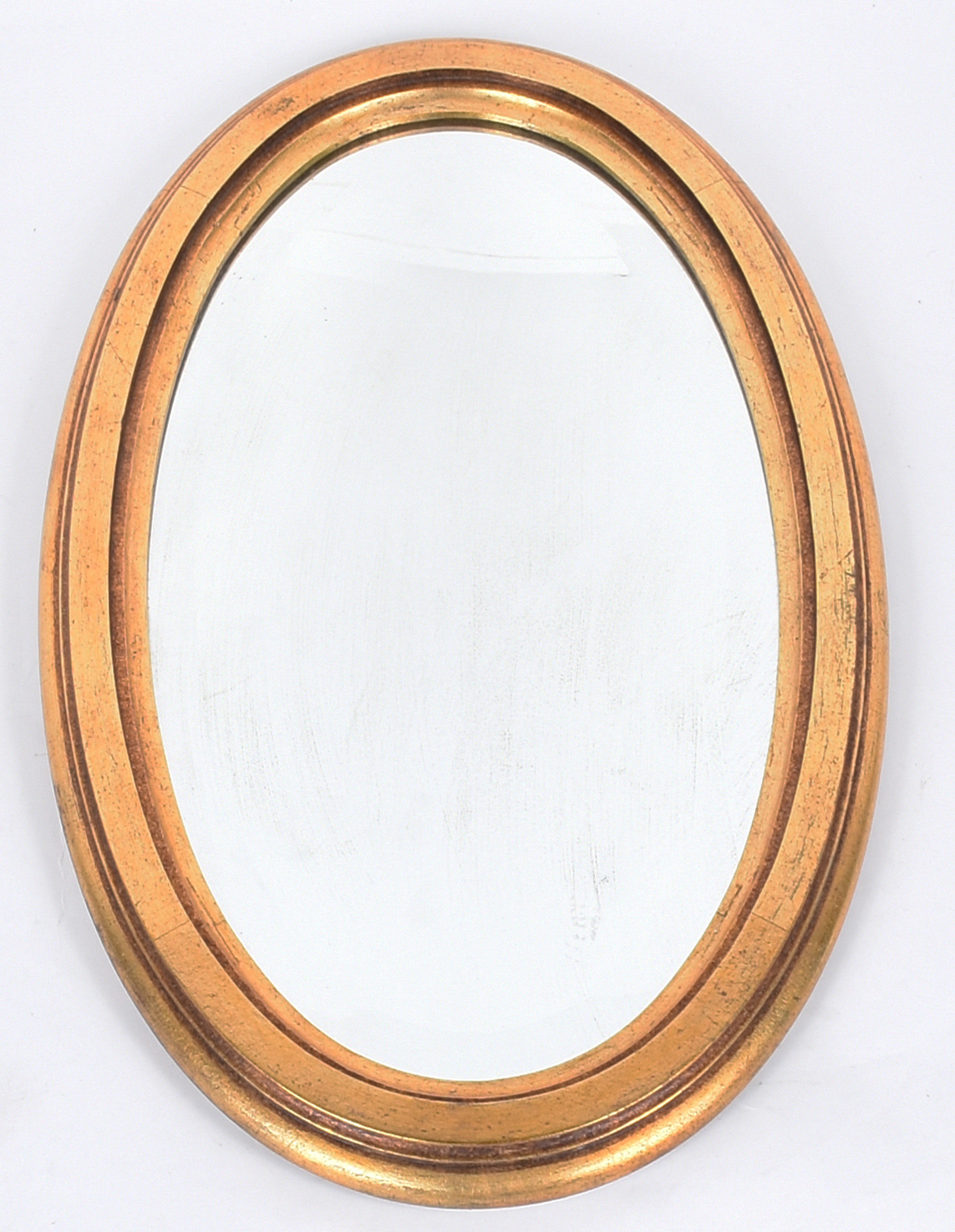 Espelho cristal bizotado, moldura oval dourada. - foto 1 de 3