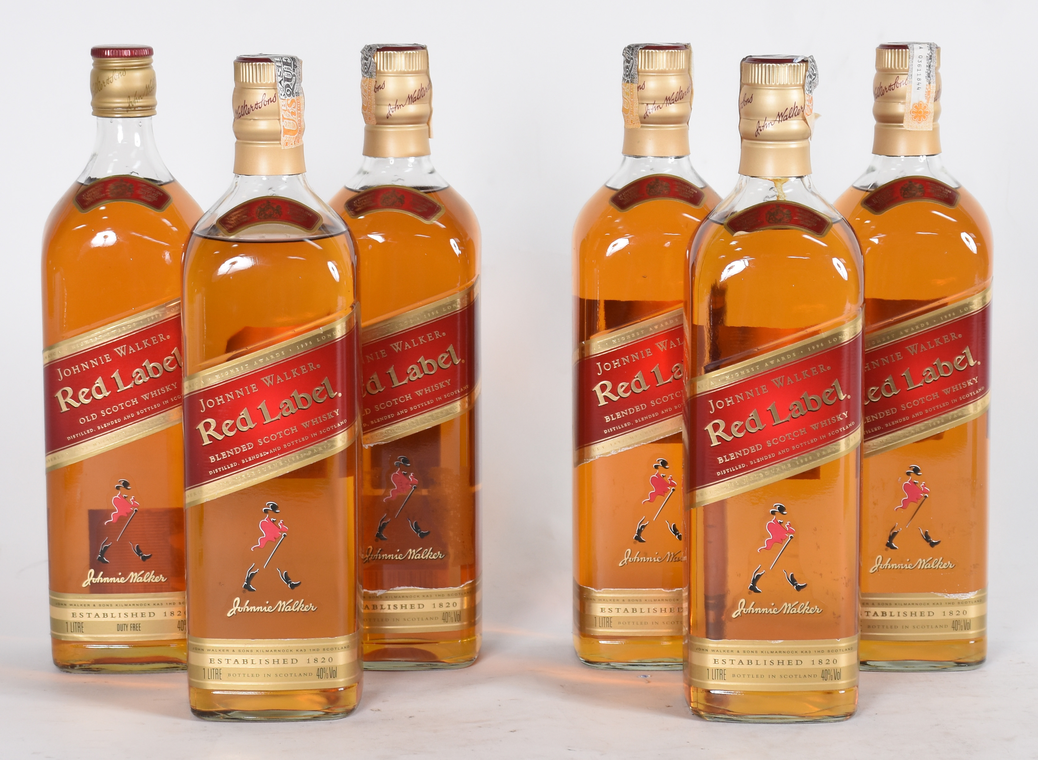 Seis garrafas de Whisky Red Label Johnnie Walker, 8 anos. 1 litro... - foto 1 de 2