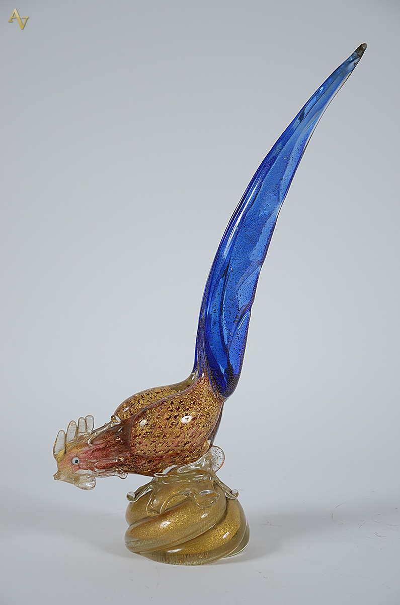 Faisão de murano italiano com pó de ouro. Altura 50 cm (com bicado no...
