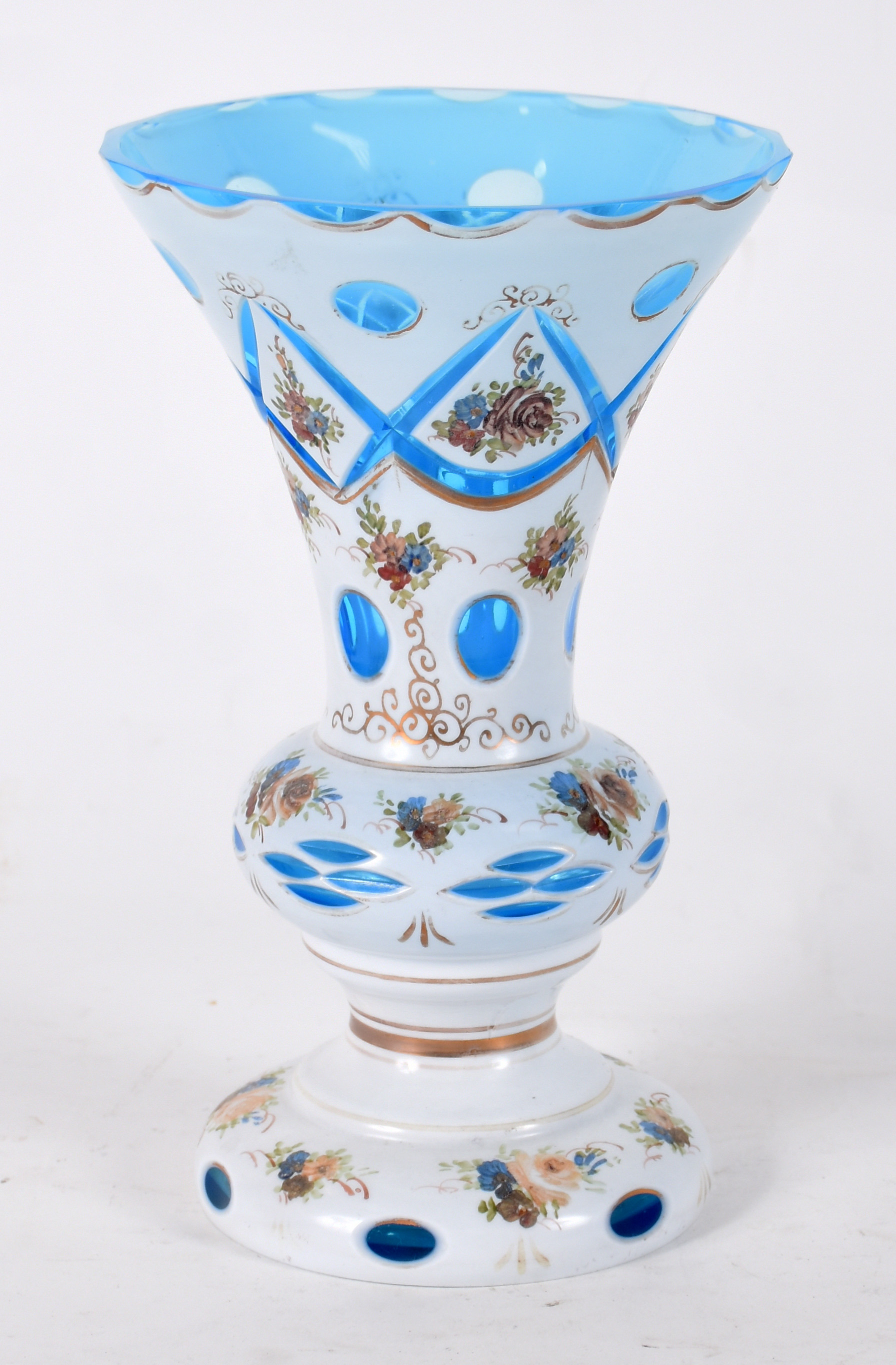 Vaso de cristal overlay azul e branco. - foto 1 de 3