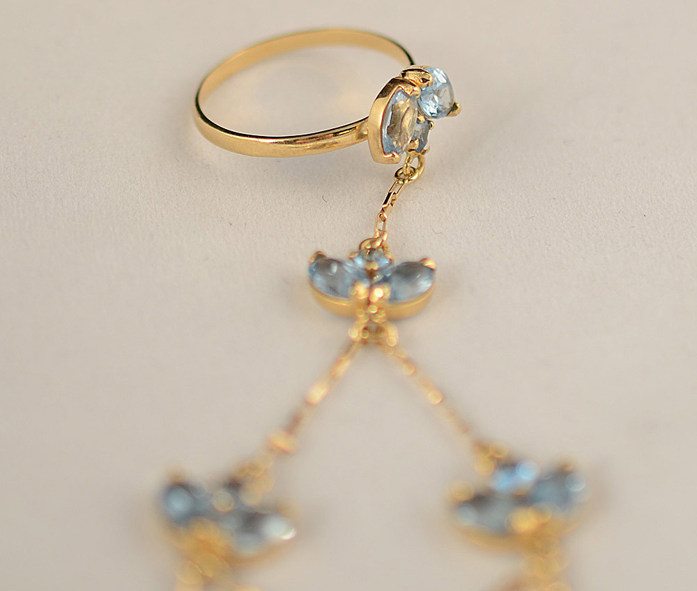 Pulseira escrava com anel, de ouro 18 k e pedras - 11,7 g - Aro 19,5. - foto 1 de 2
