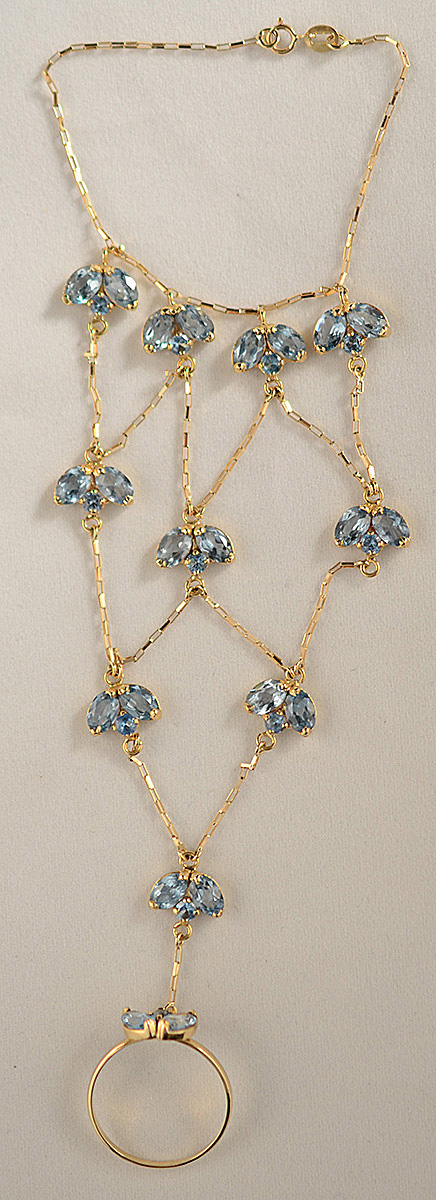 Pulseira escrava com anel, de ouro 18 k e pedras - 11,7 g - Aro 19,5. - foto 2 de 2