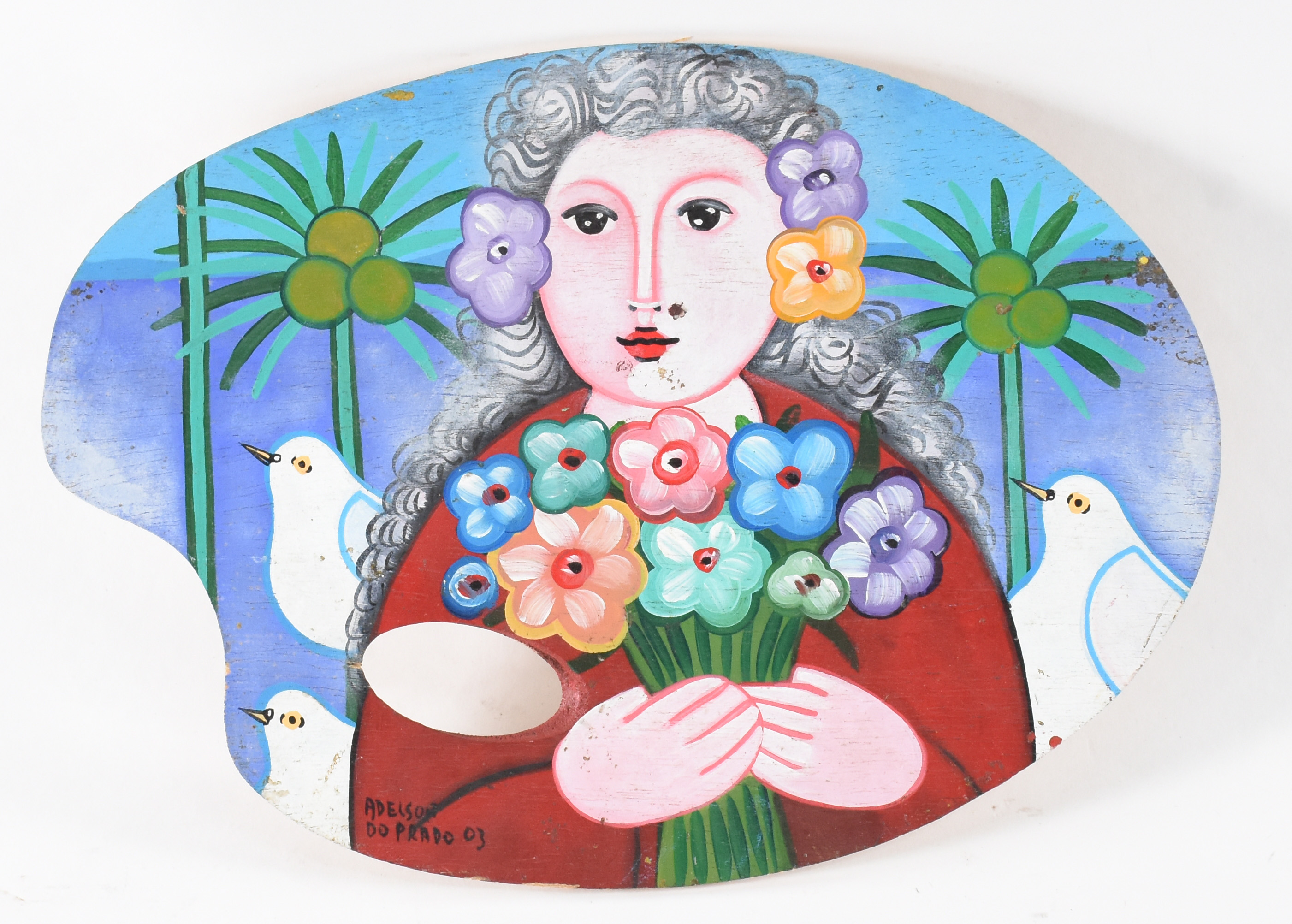 Adelson do Prado (1944-2013), Figura com flores e pássaros - foto 1 de 3