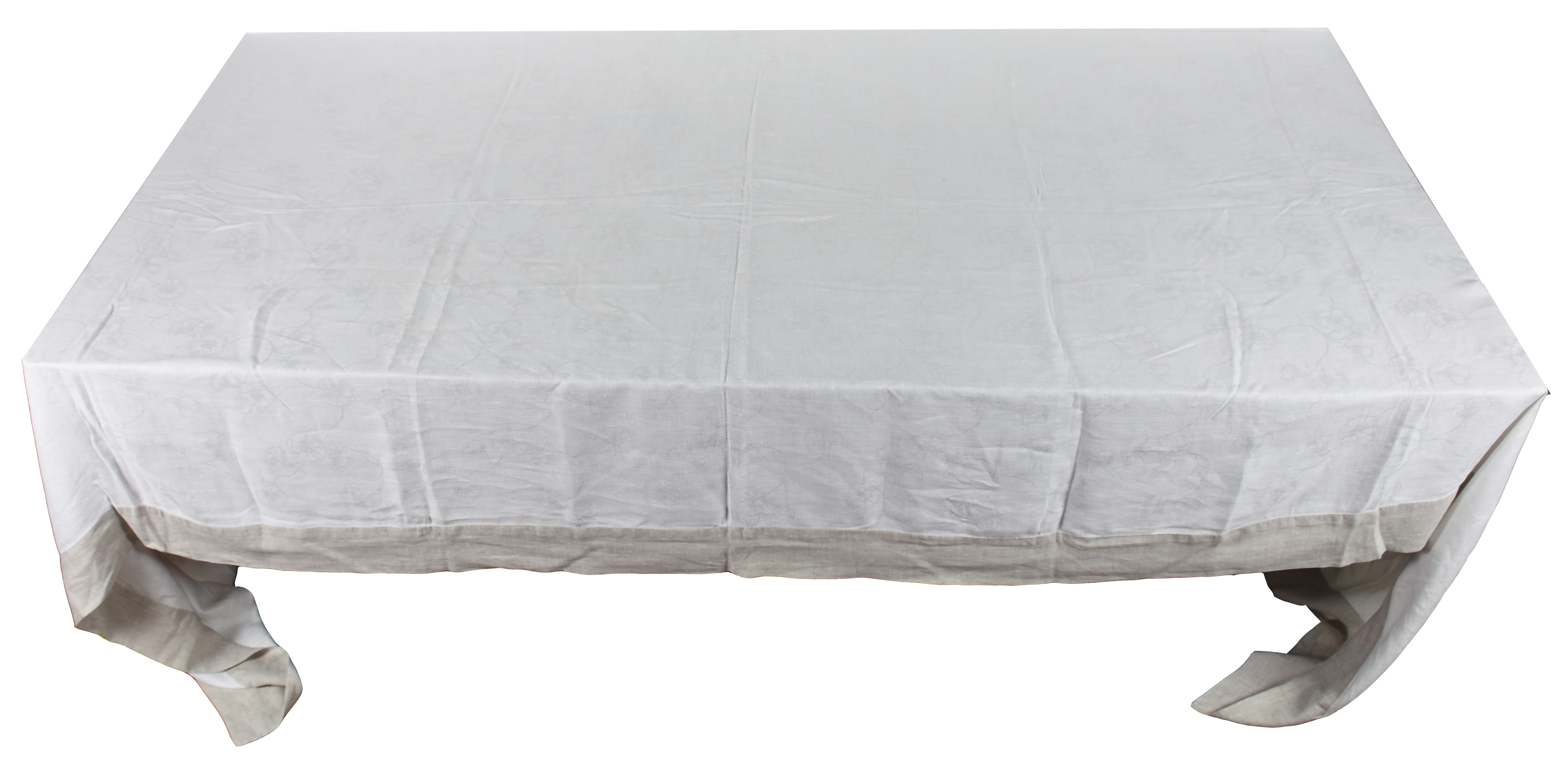 Toalha de mesa de linho branco com bordado bege. - foto 1 de 4