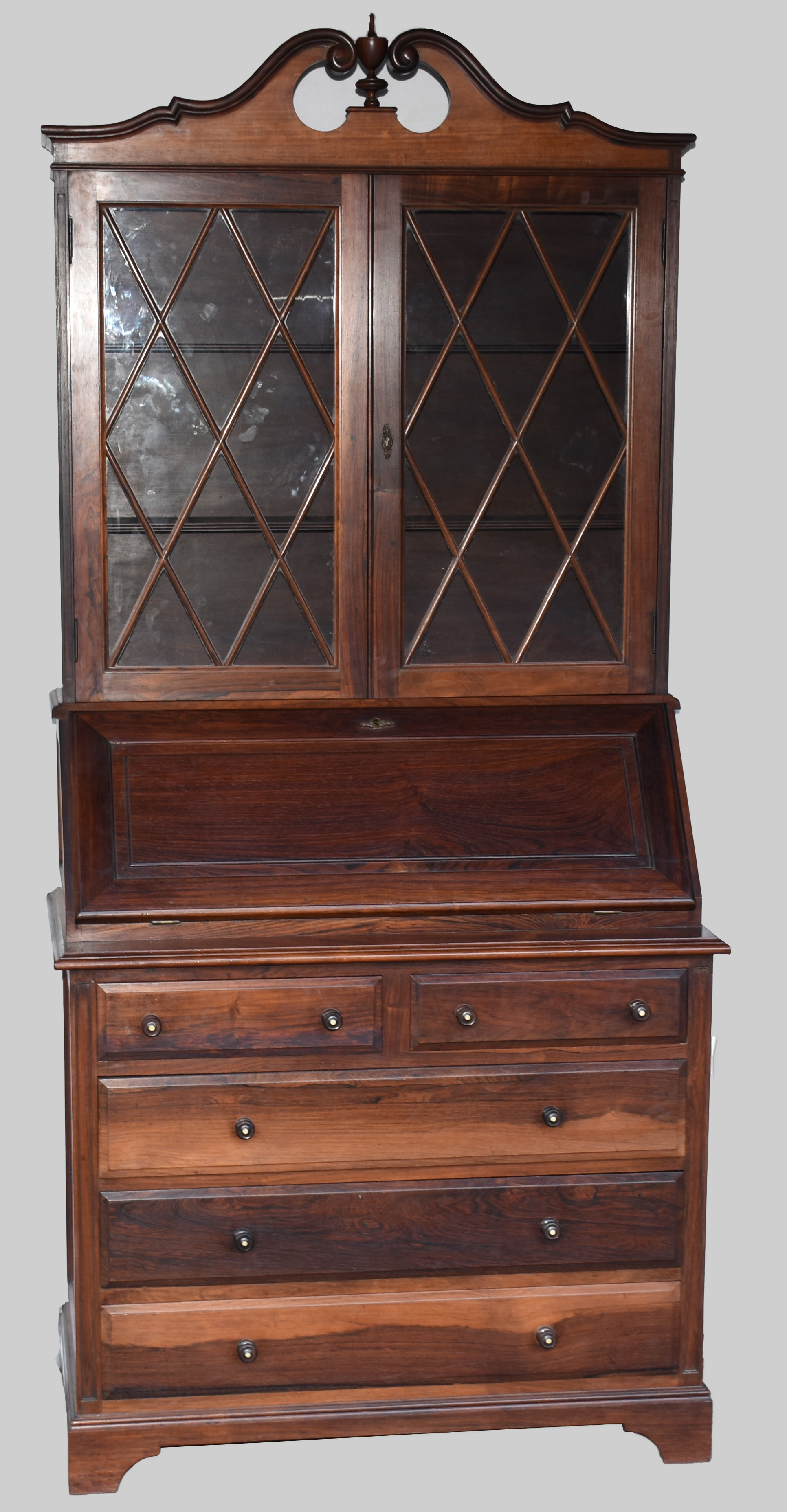 Bookcase de jacarandá, com 5 gavetas, tampo articulado, 2 portas na... - foto 3 de 3