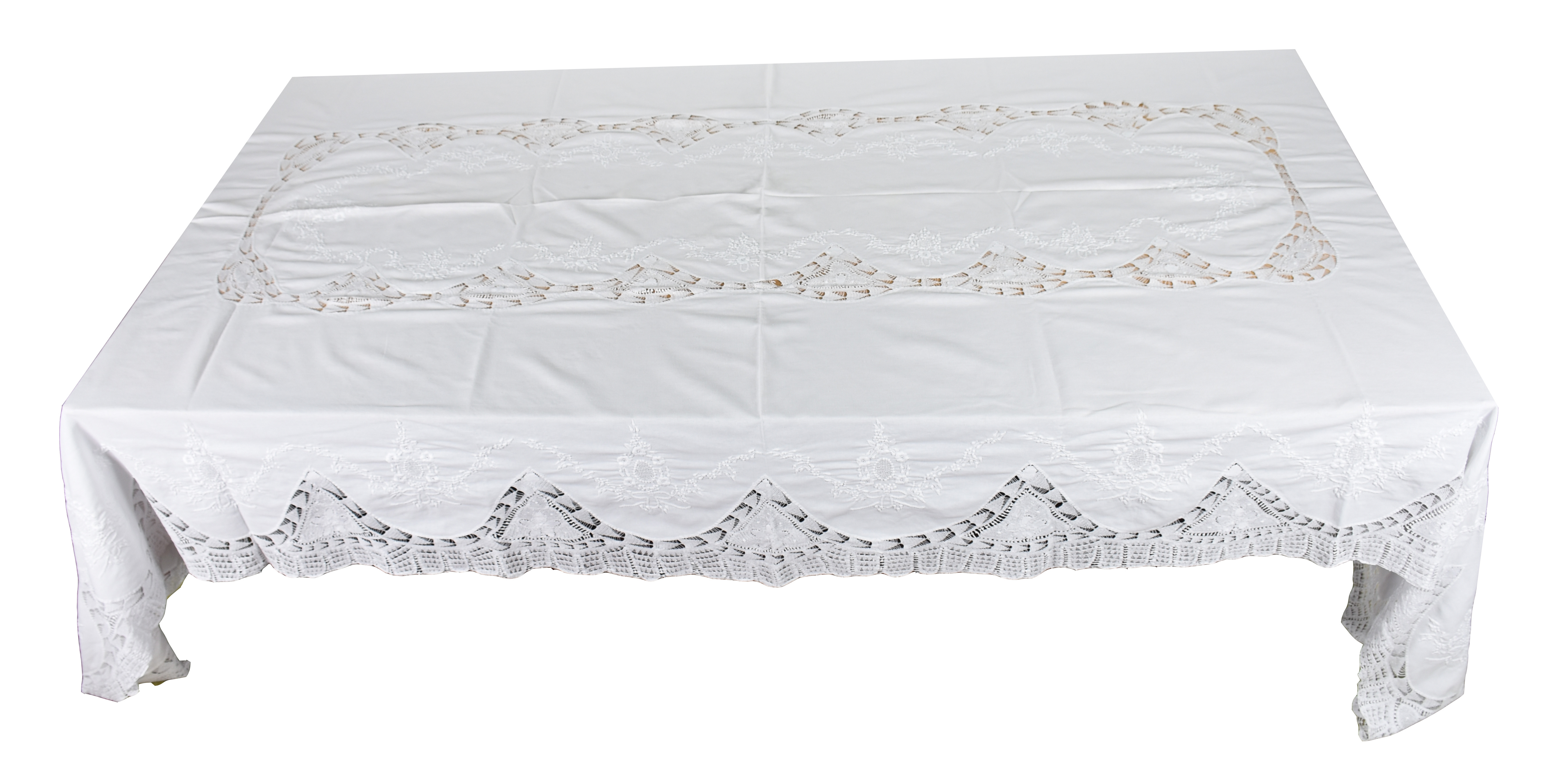 Toalha de mesa de linho branco bordado. - foto 1 de 3